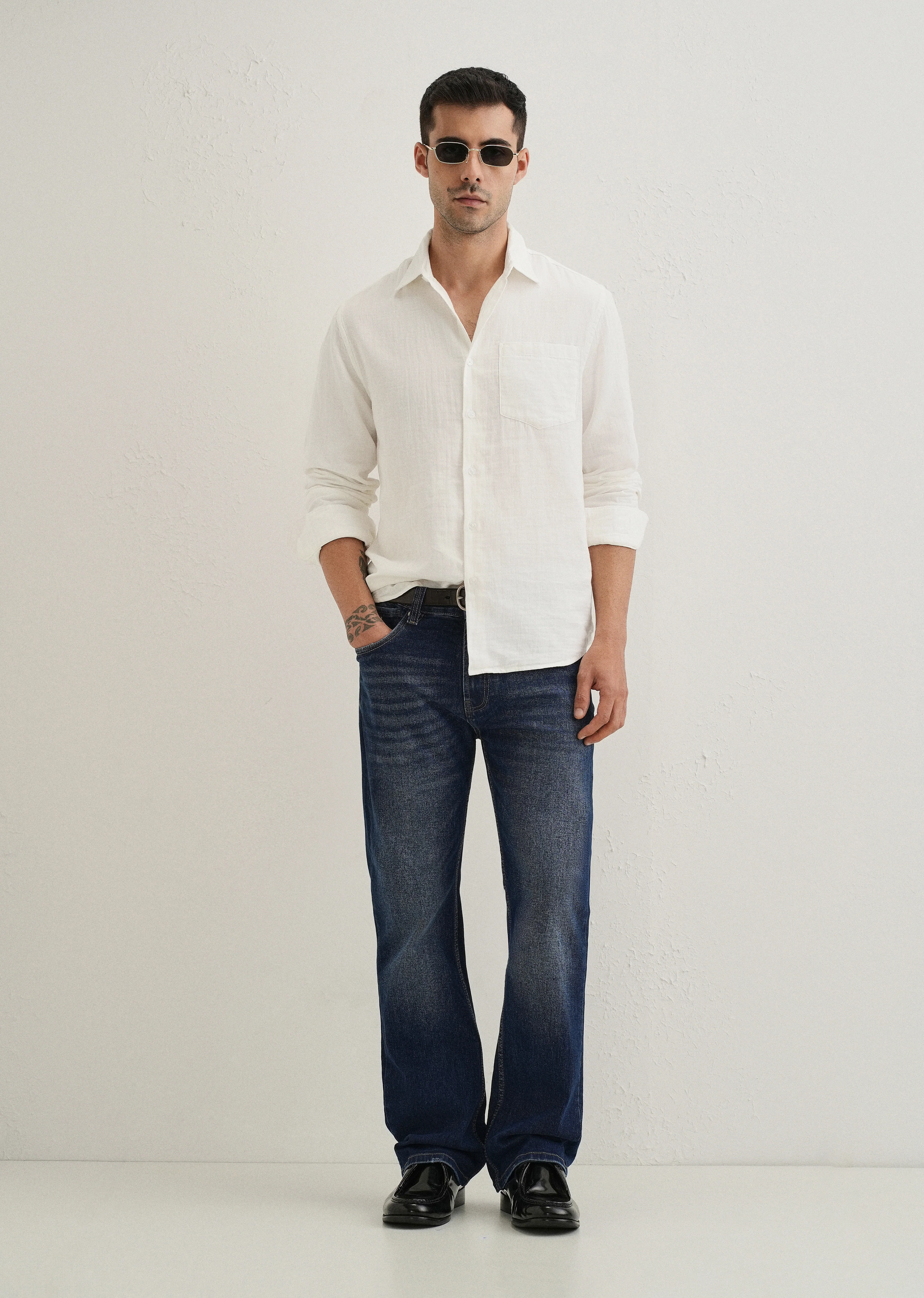 White Double Cloth Cotton Shirt - Image 6