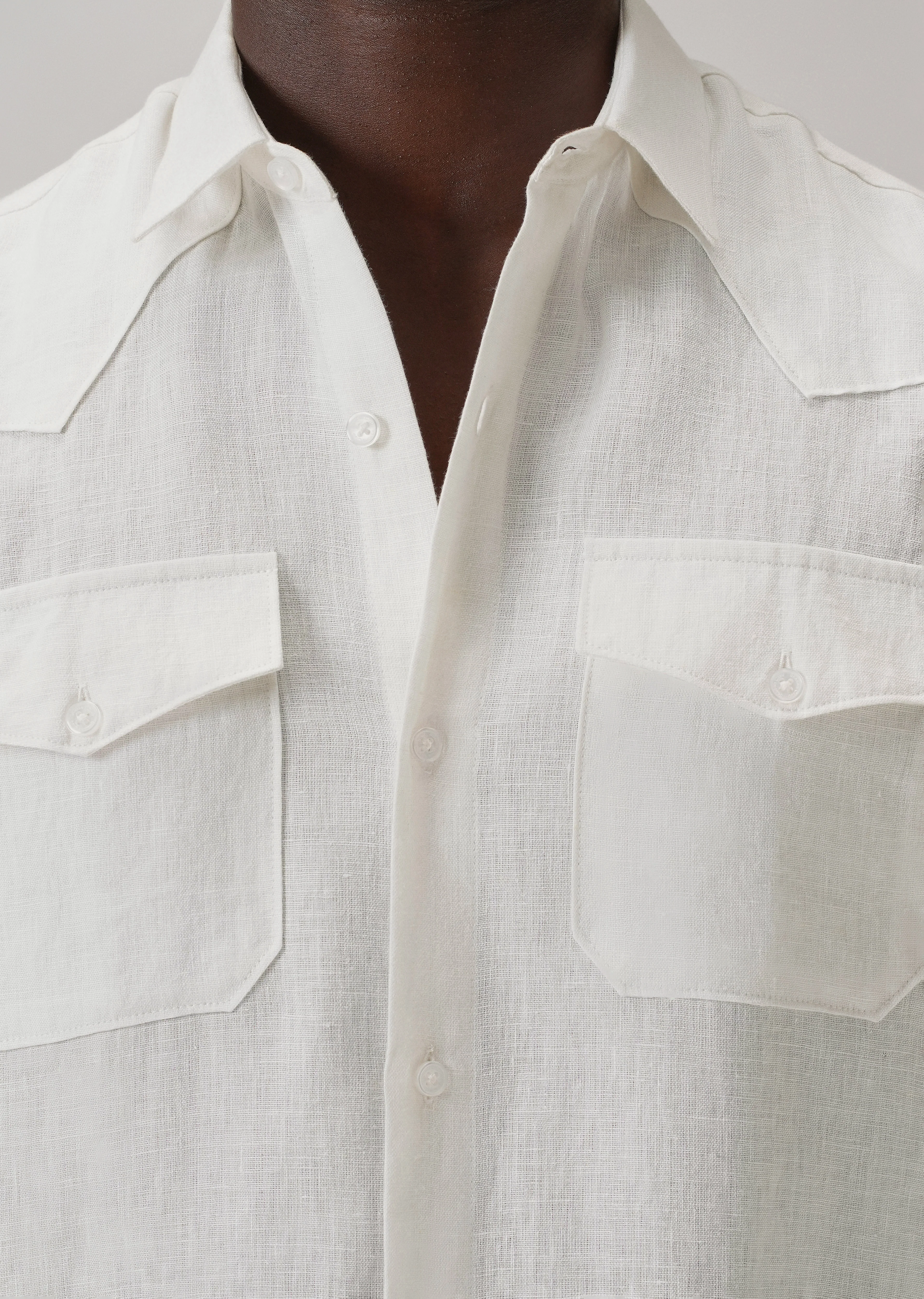 White Double Pocket 100% Pure Irish Linen Shirt - Image 6