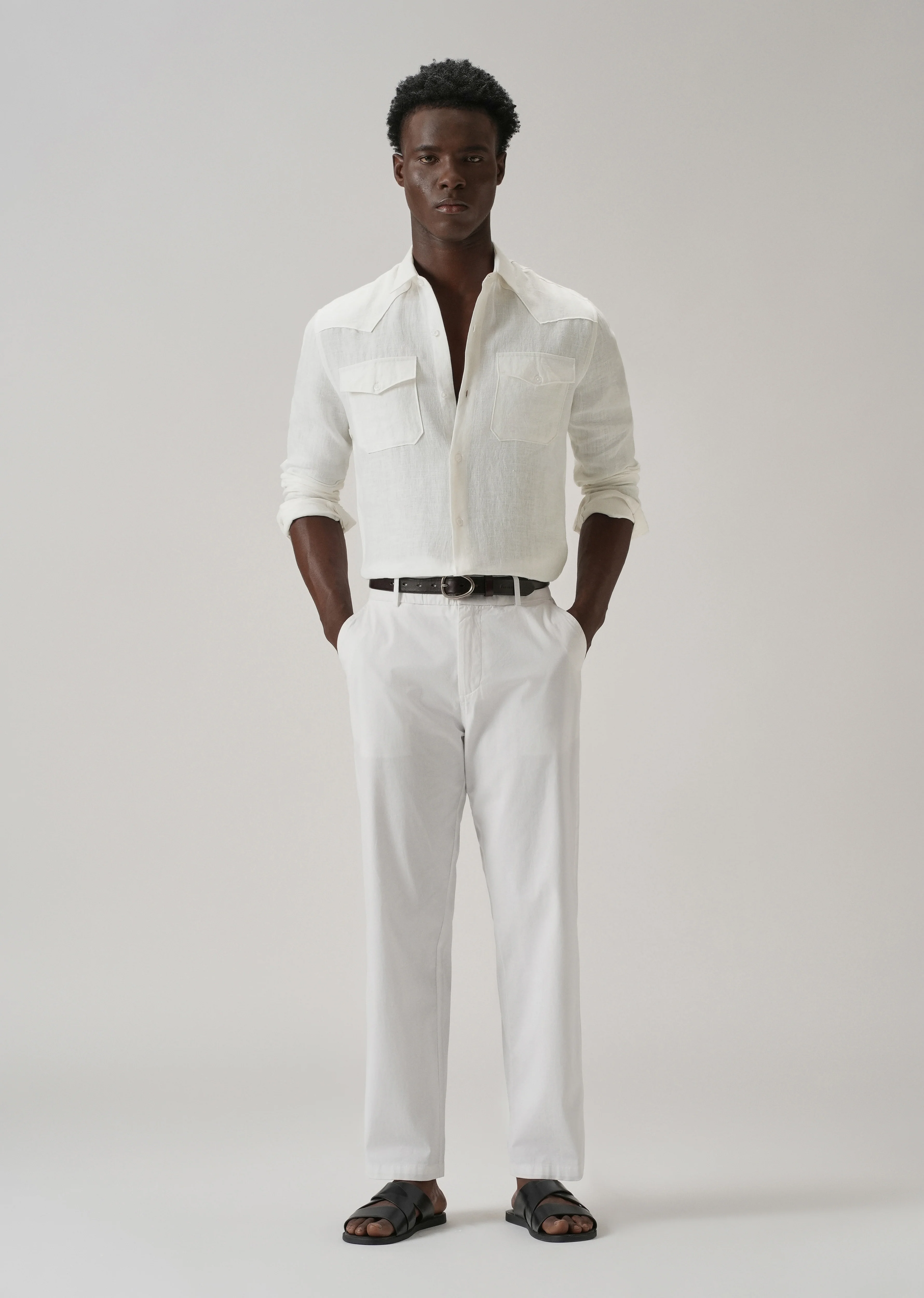 White Double Pocket 100% Pure Irish Linen Shirt - Image 7
