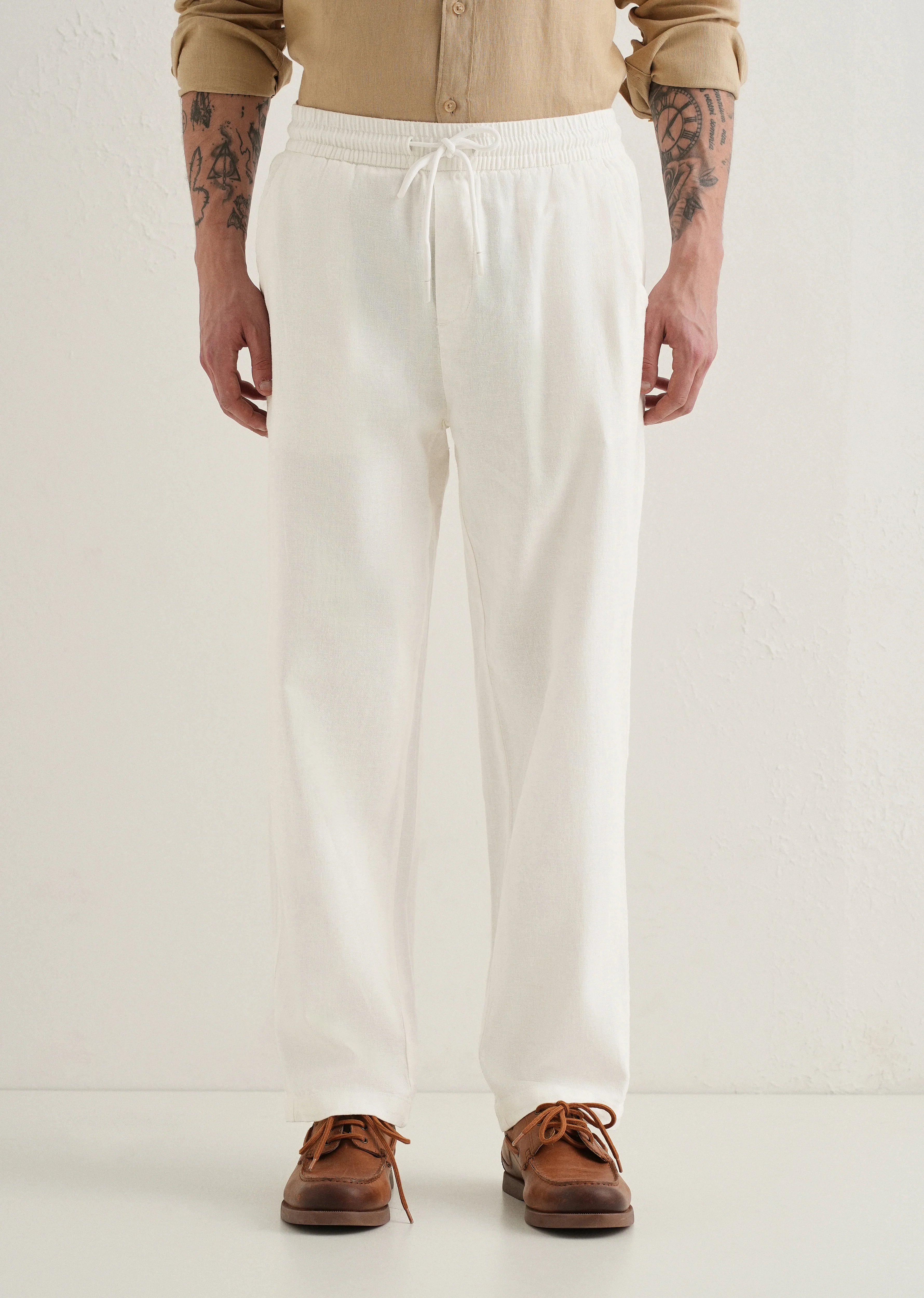 White Drawstring Linen Pant - Image 3
