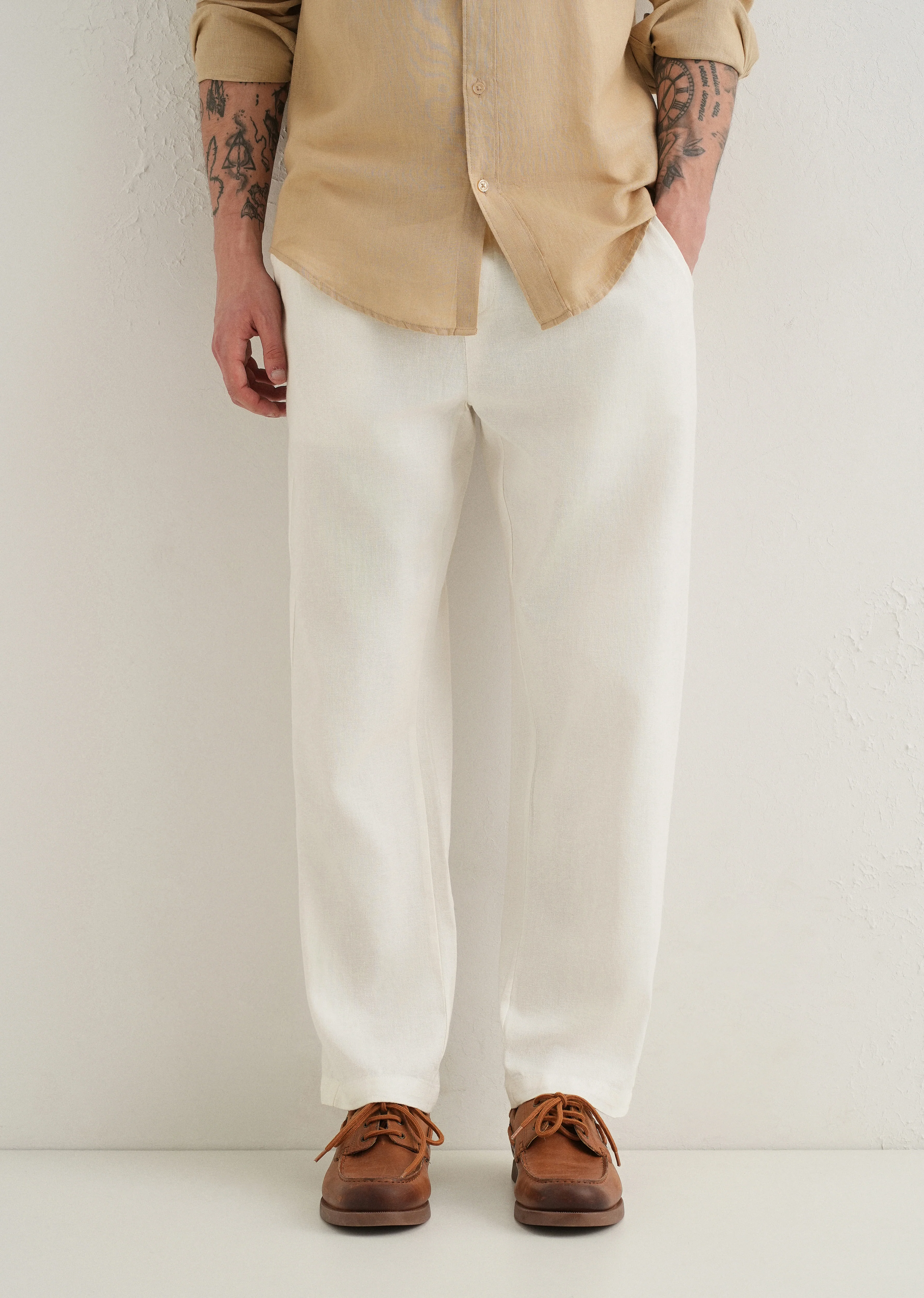 White Drawstring Linen Pant - Image 7