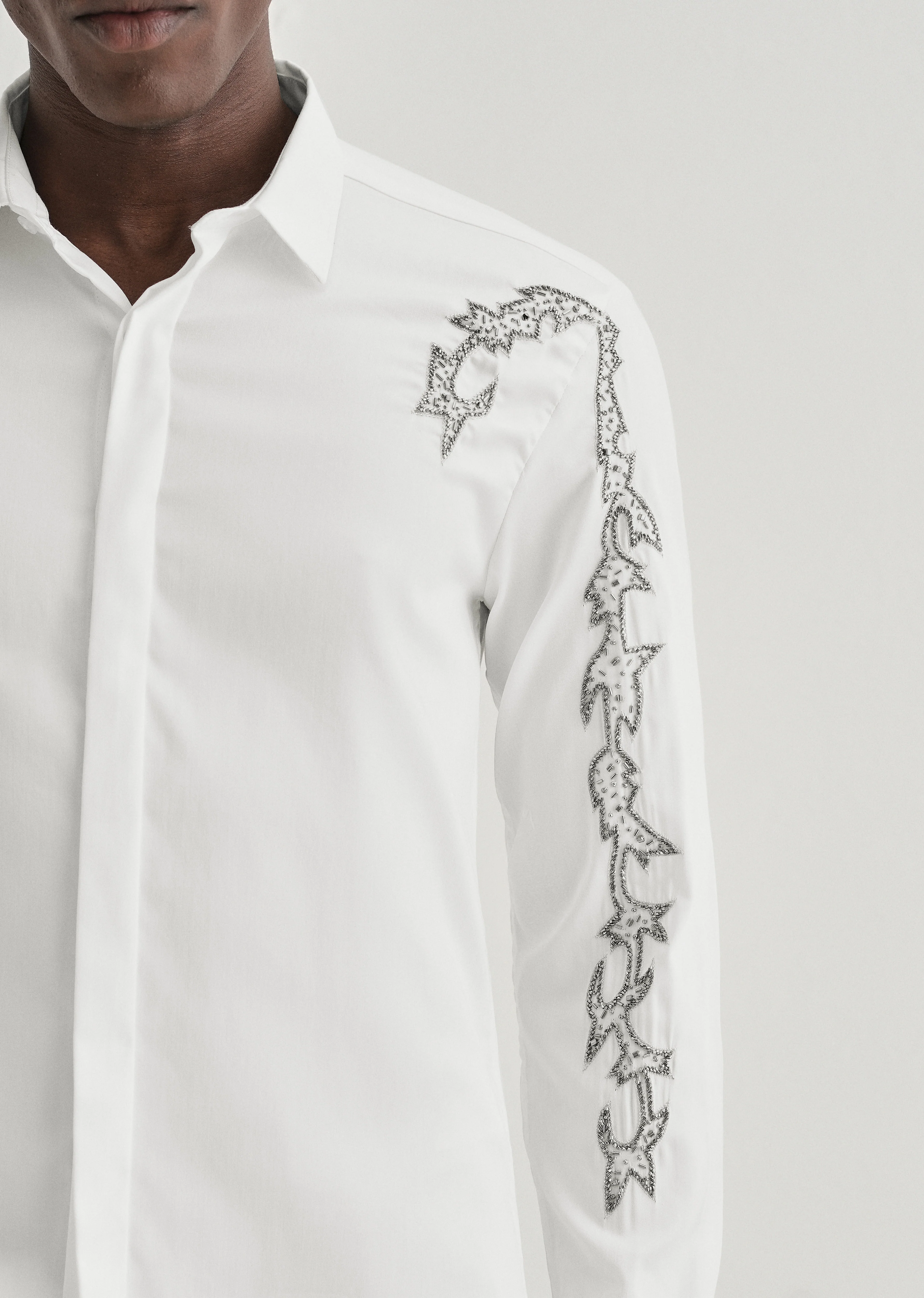 White Embellished Designer Shirt - Image 2