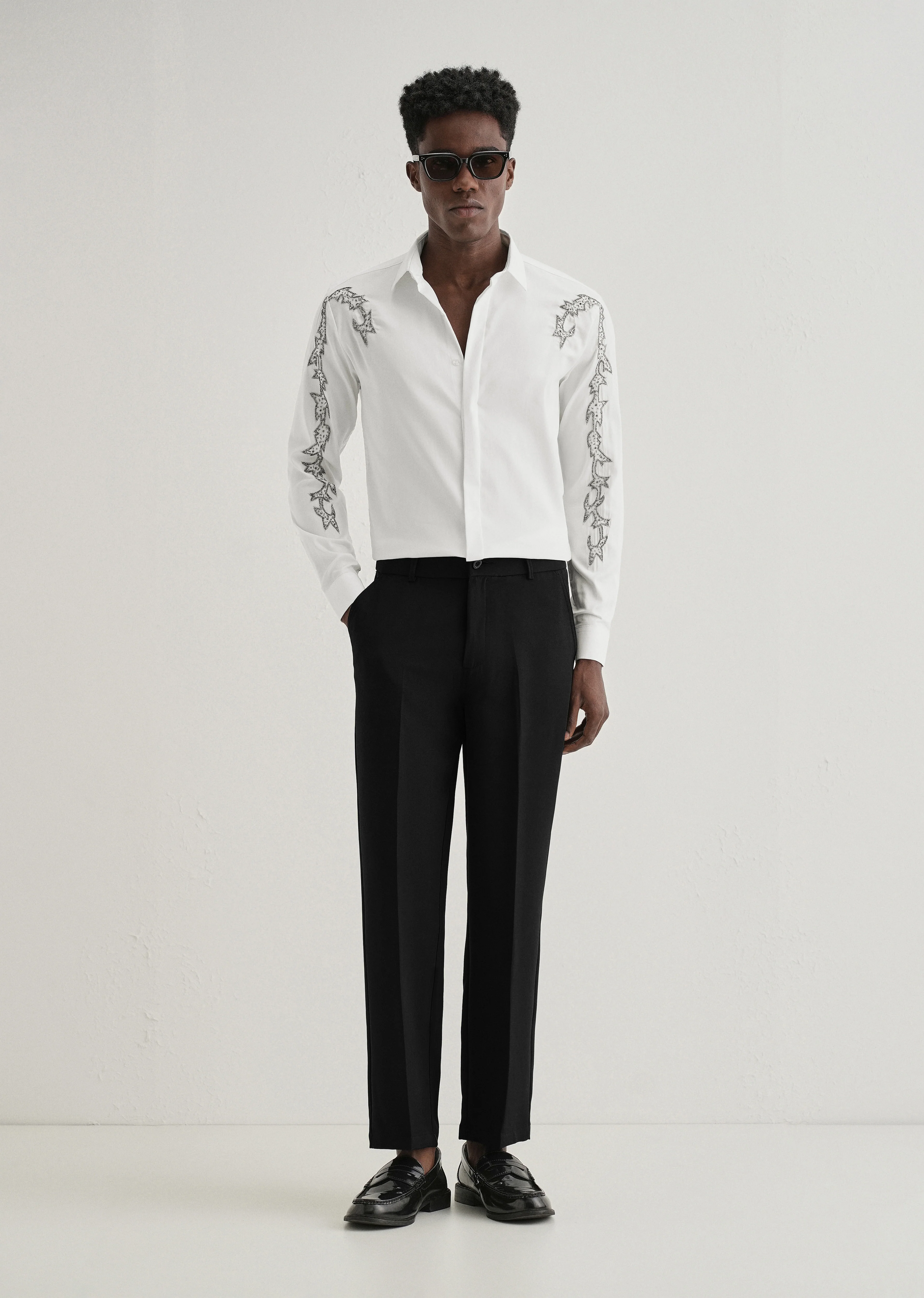 White Embellished Designer Shirt - Image 6