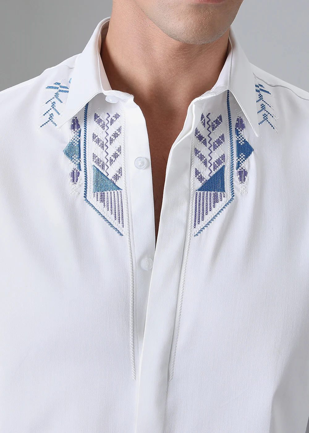 White Ethnic Embroidery Designer Shirt - Image 2