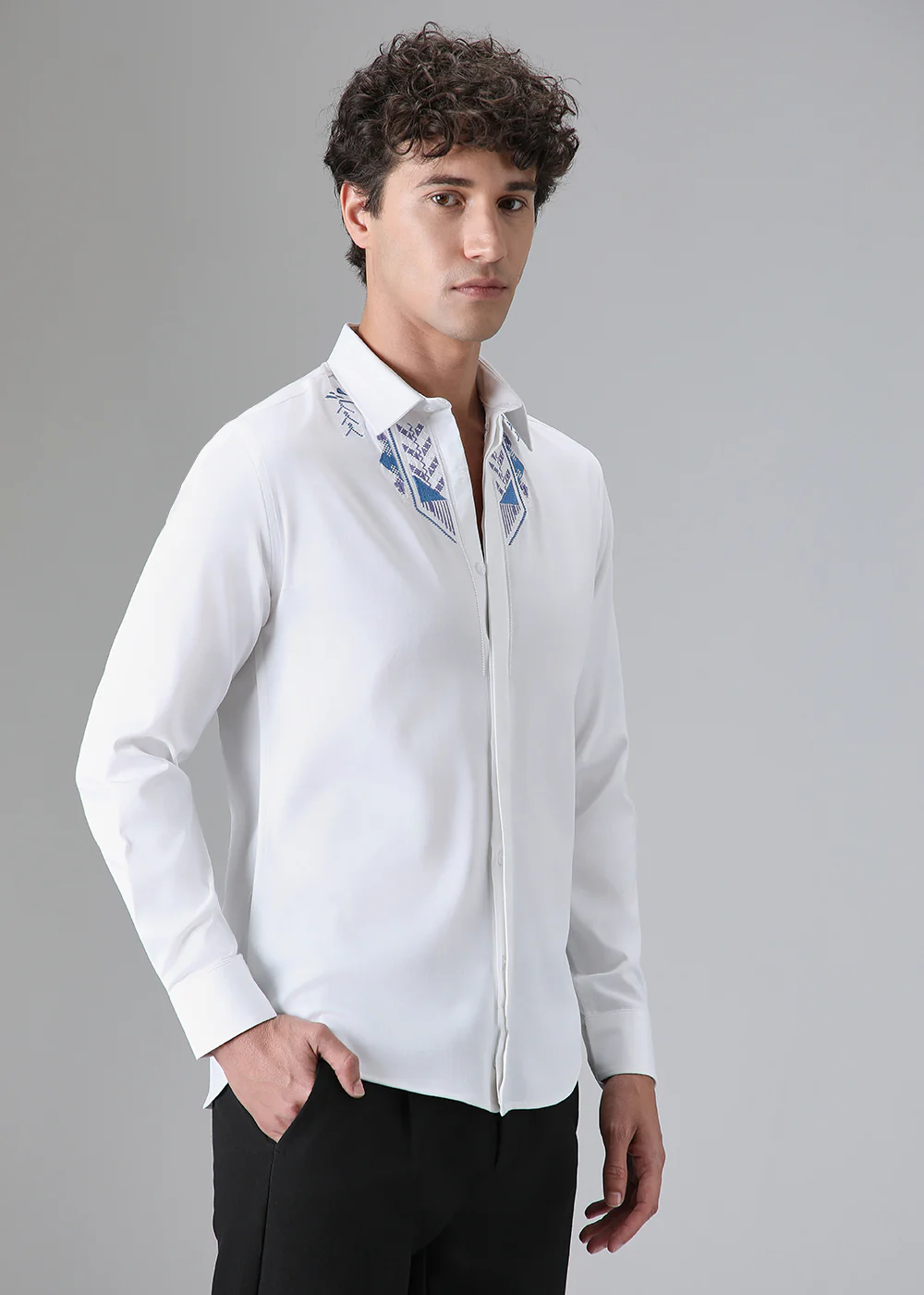 White Ethnic Embroidery Designer Shirt - Image 5