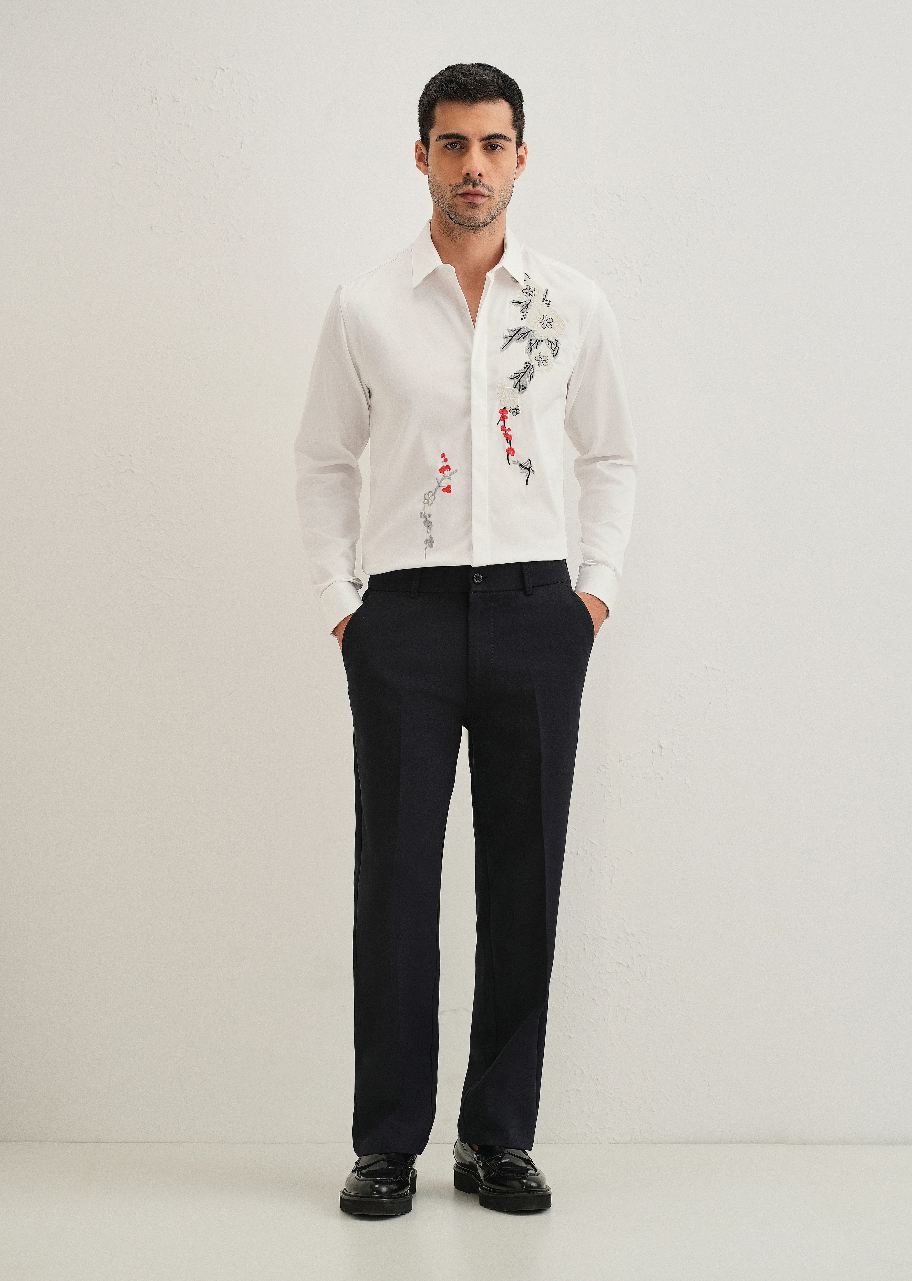 White Floral Embroidered Designer Shirt - Image 6
