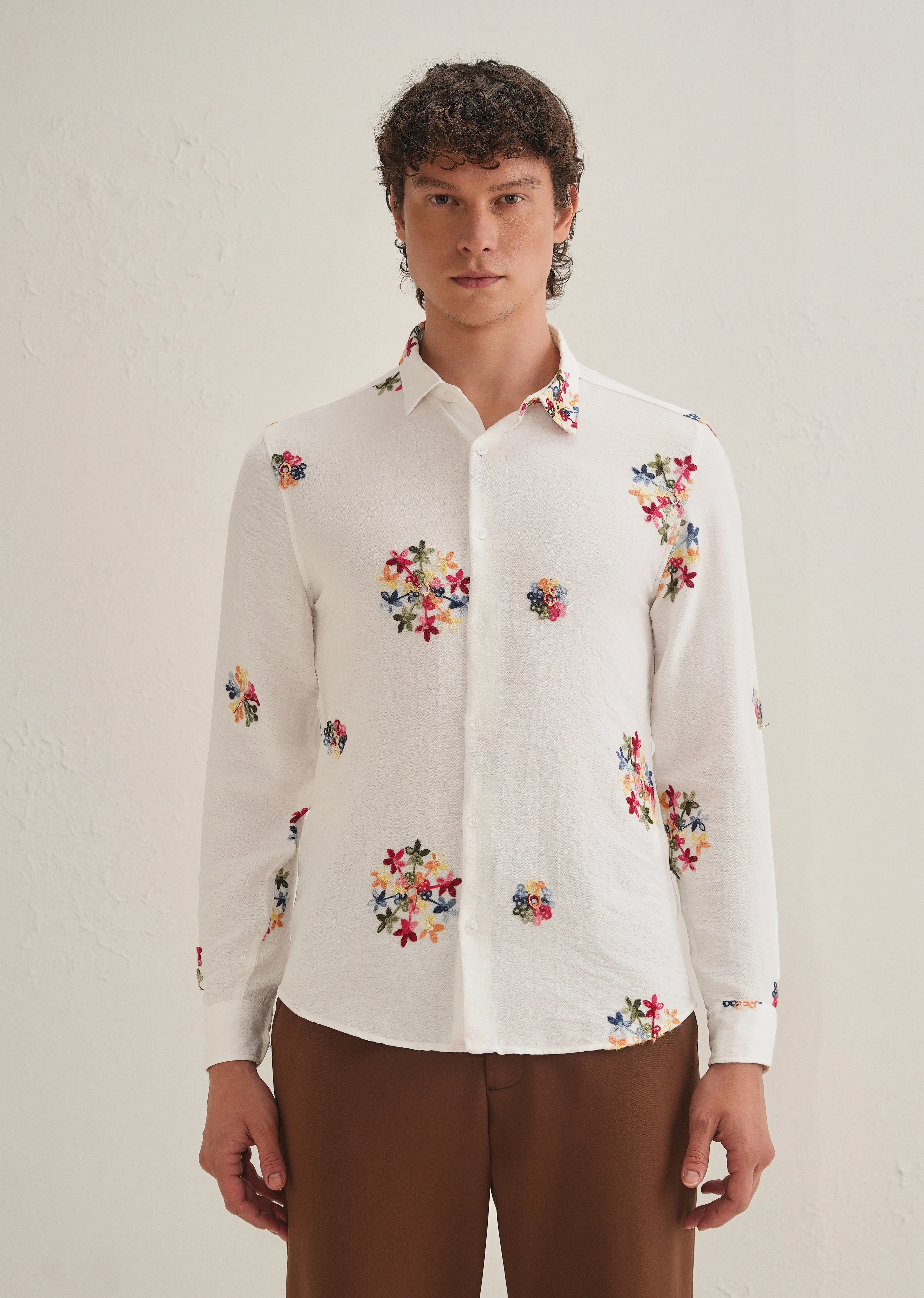 White Floral Embroidered Shirt - Image 3