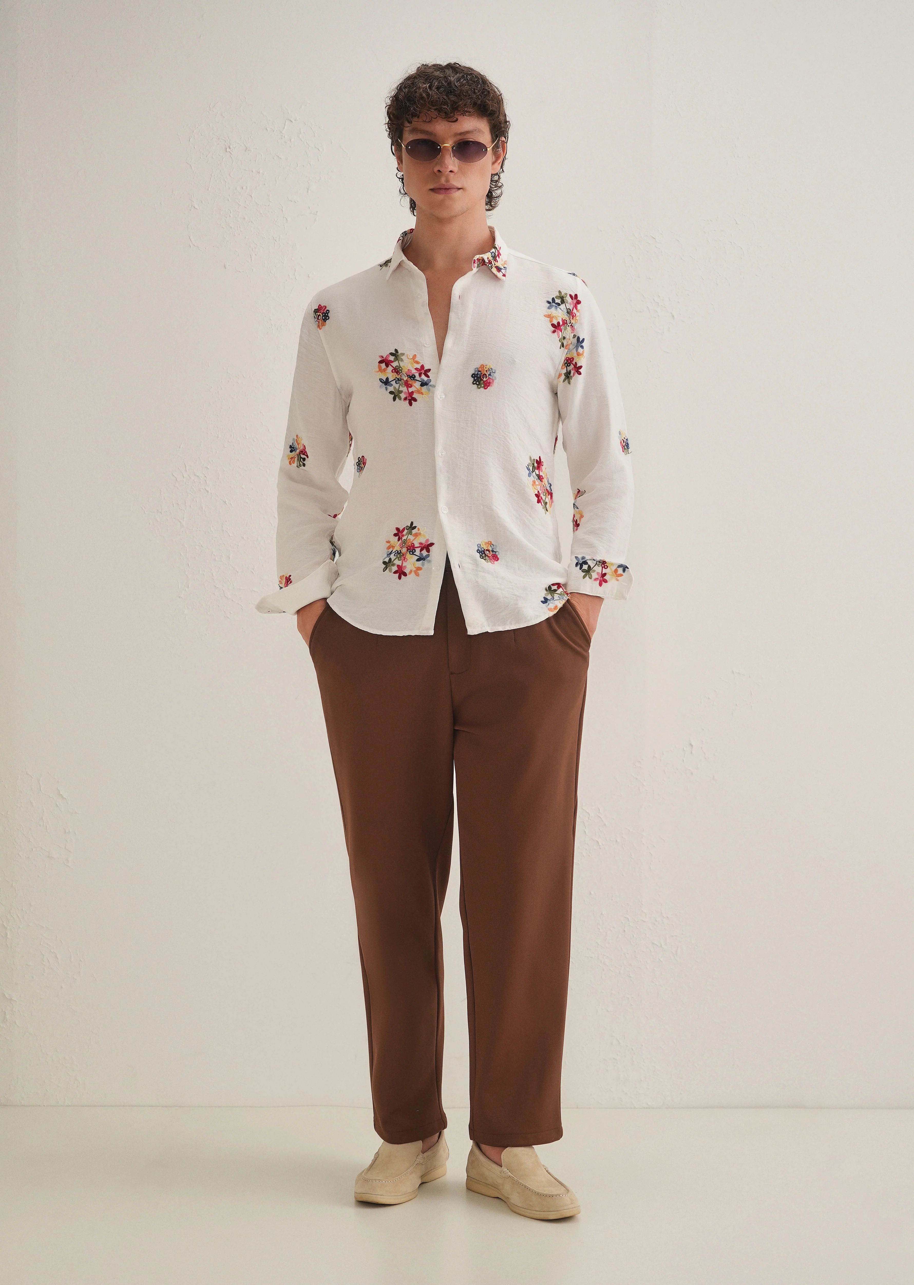 White Floral Embroidered Shirt - Image 6