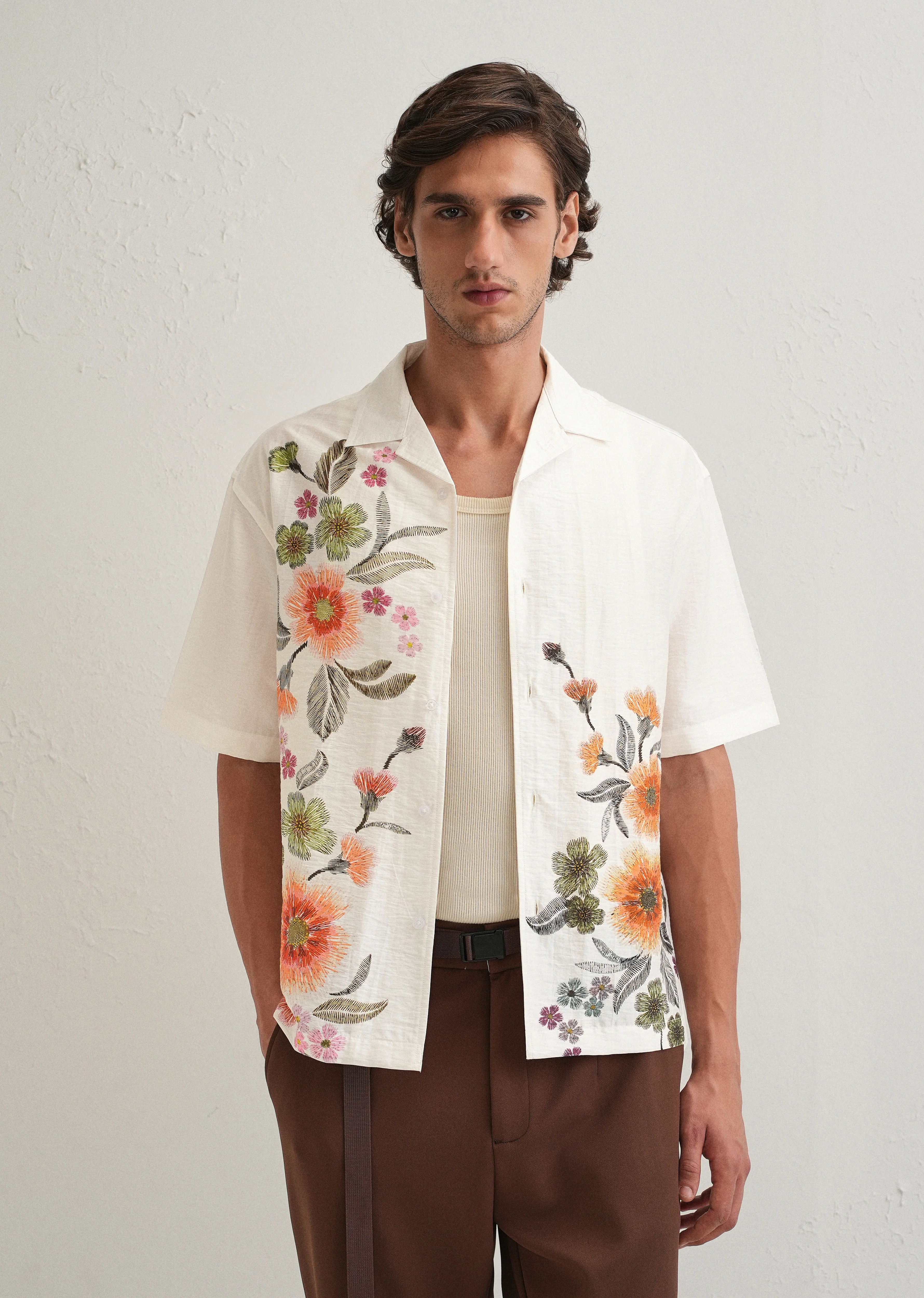 White Floral Placement Print Shirt - Image 2