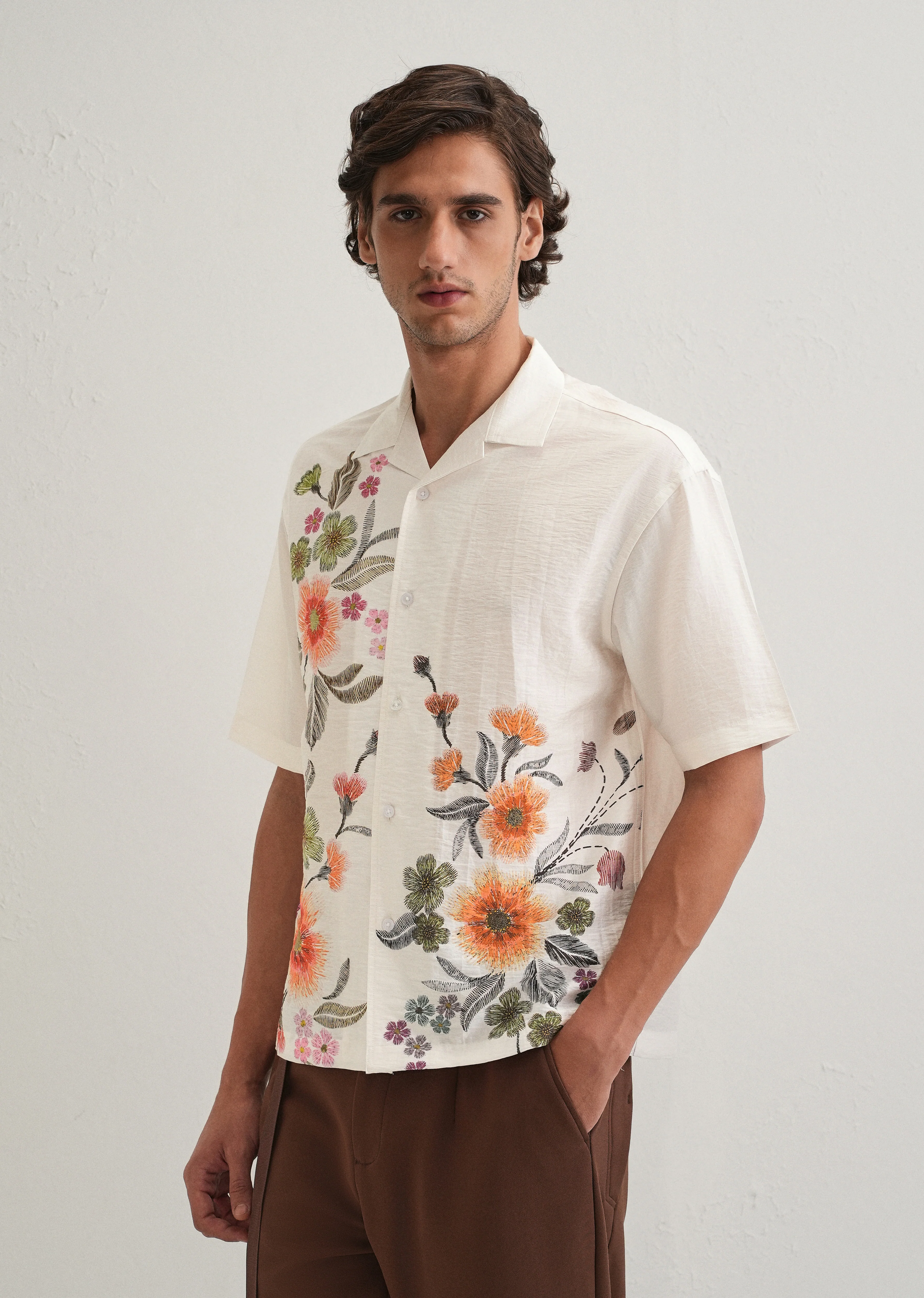 White Floral Placement Print Shirt - Image 6