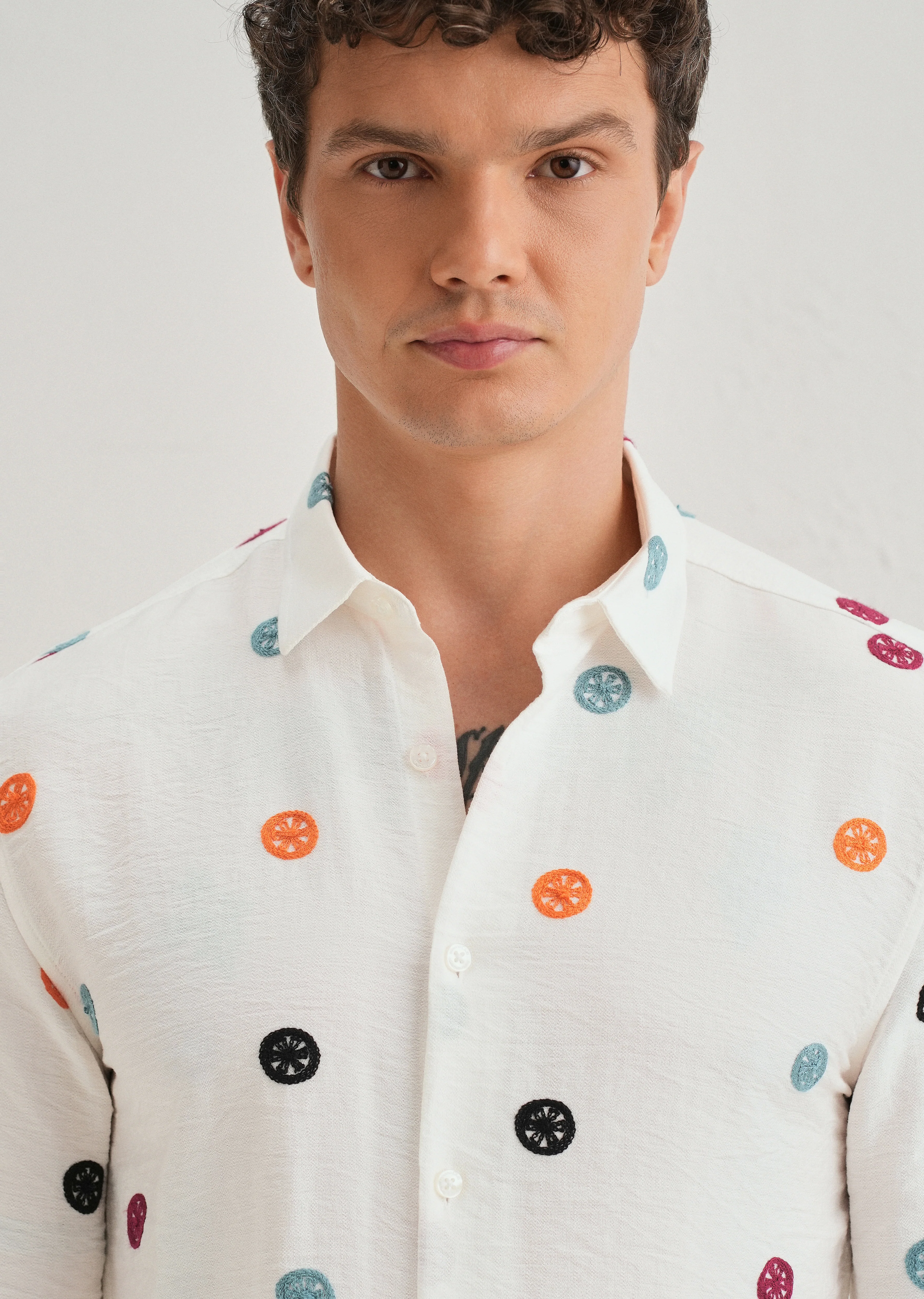 White Florescent Embroidered Shirt - Image 2