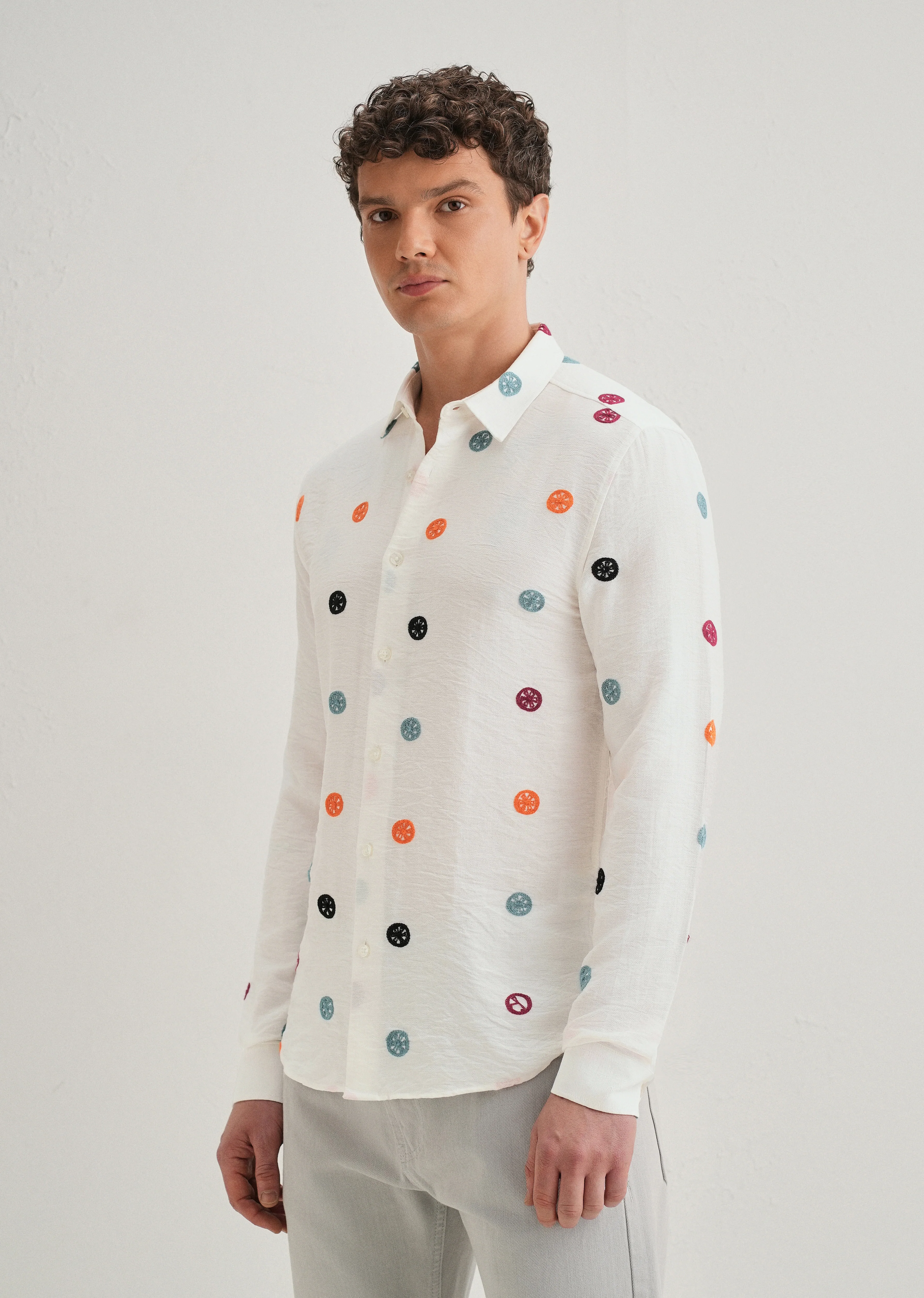 White Florescent Embroidered Shirt - Image 5
