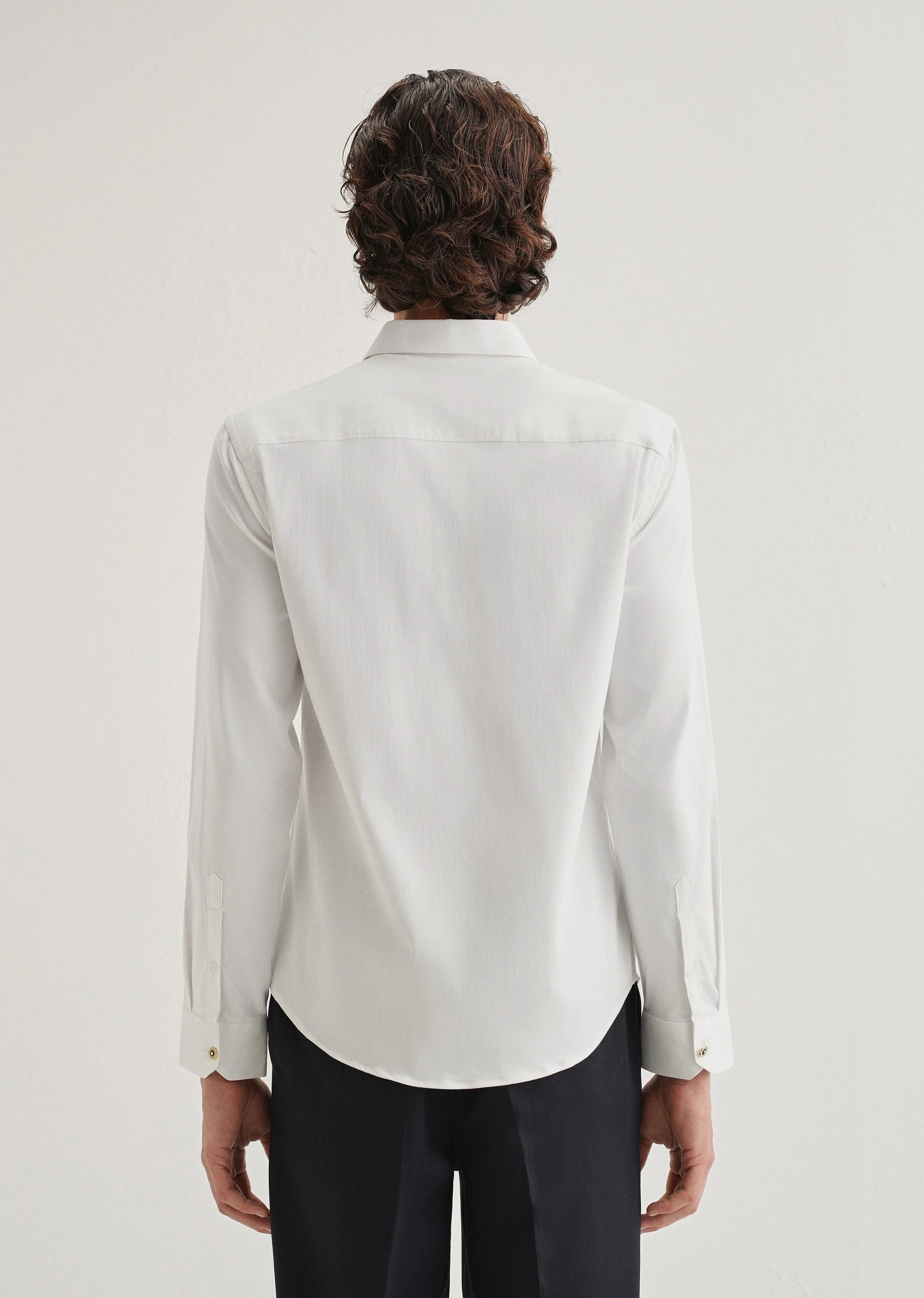 White Glossy Gold Embellished Button Shirt - Image 4