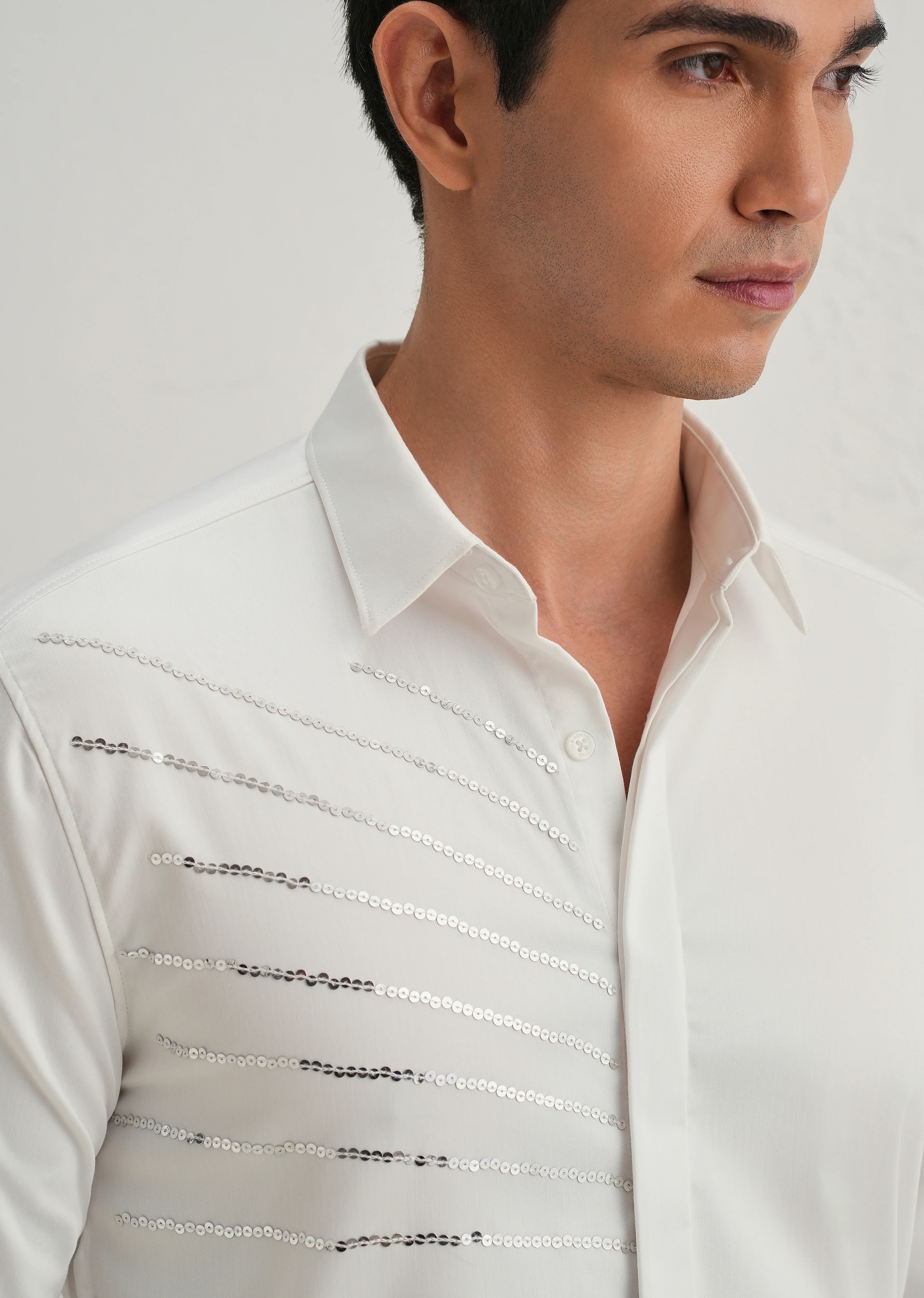 White Gradient Ray Sequin Designer Shirt - Image 2