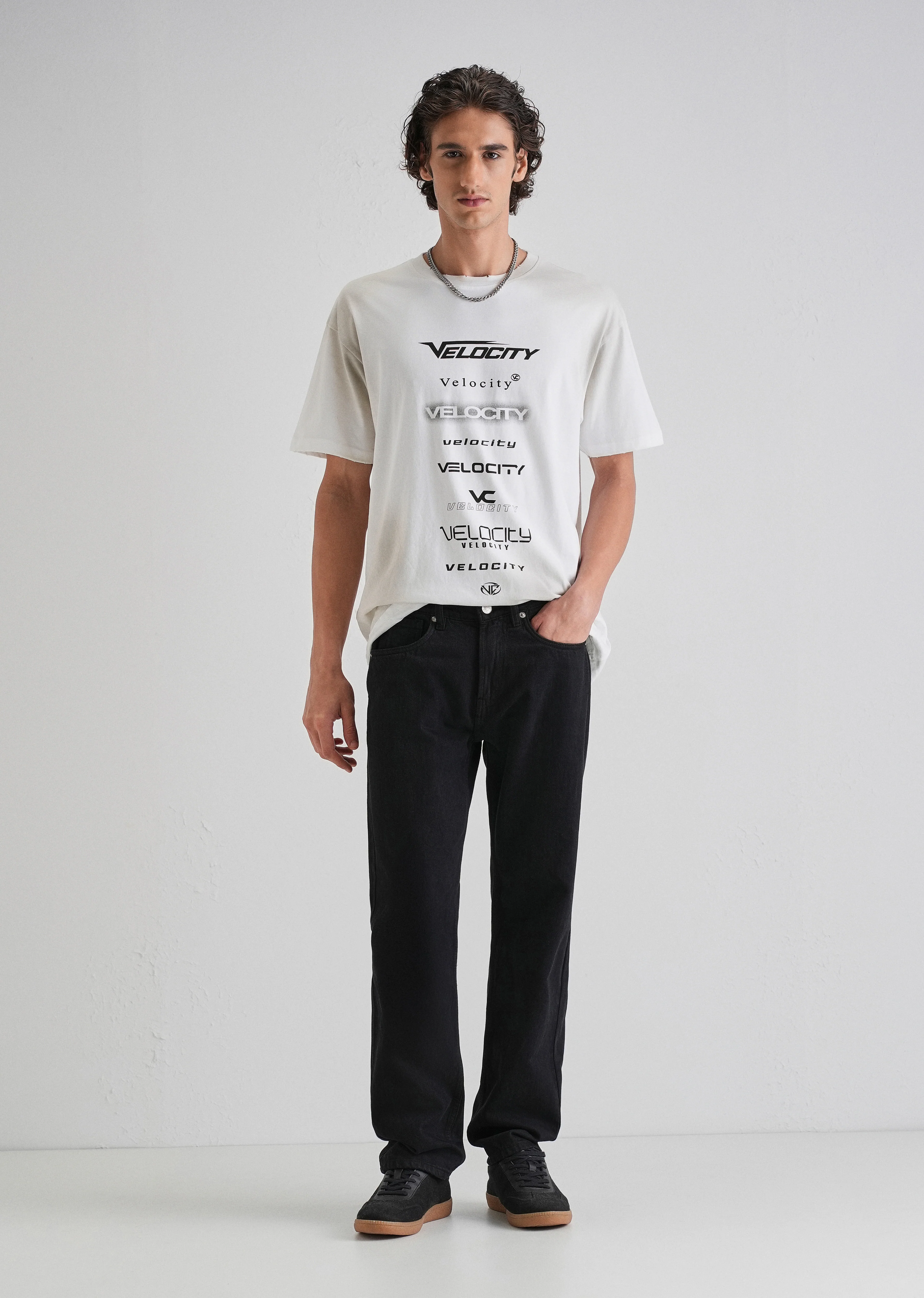 White Gray Typography Printed Oversized T-shirt - Image 6