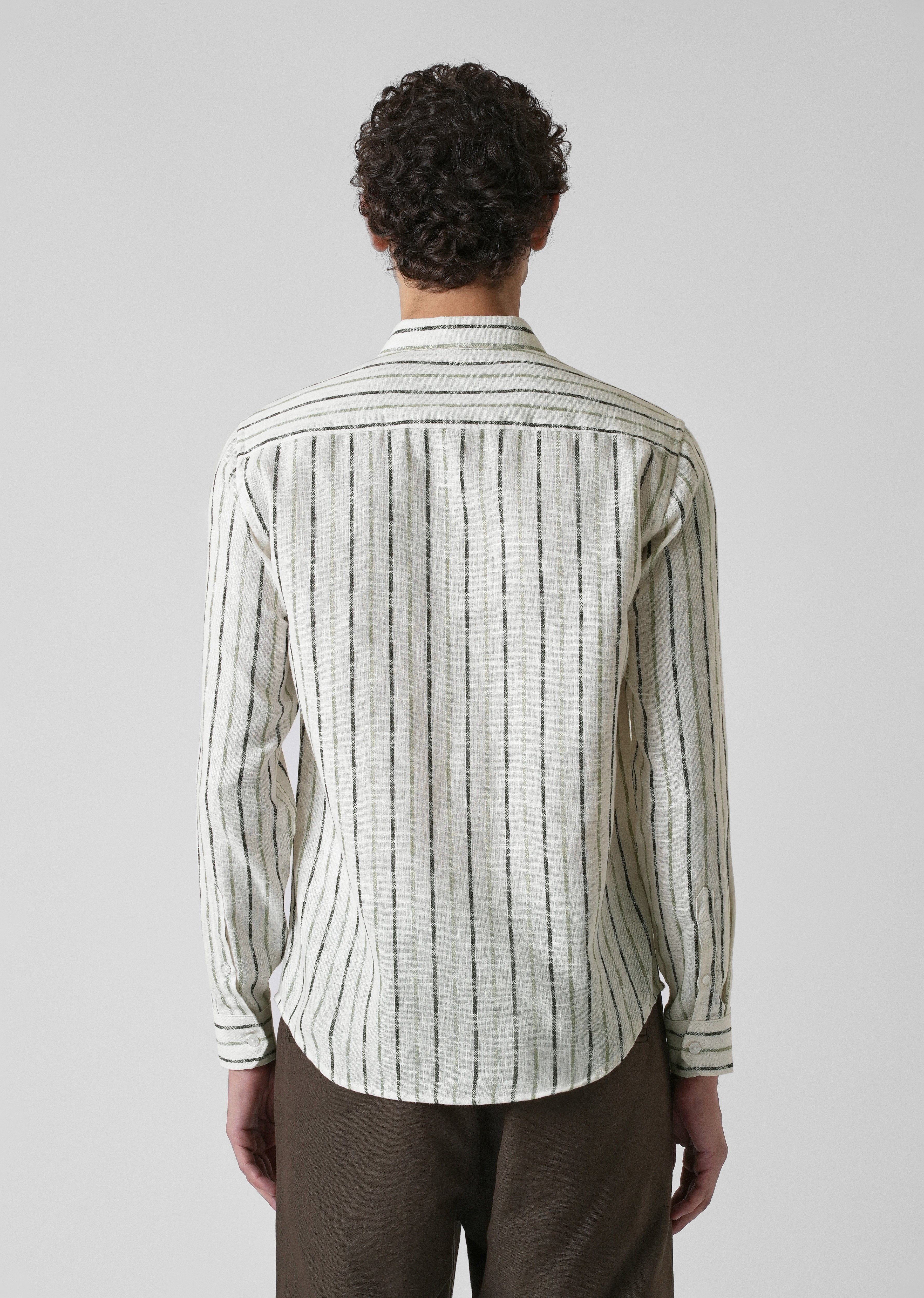 White Green Blended Cotton Striped Shirt - Image 2