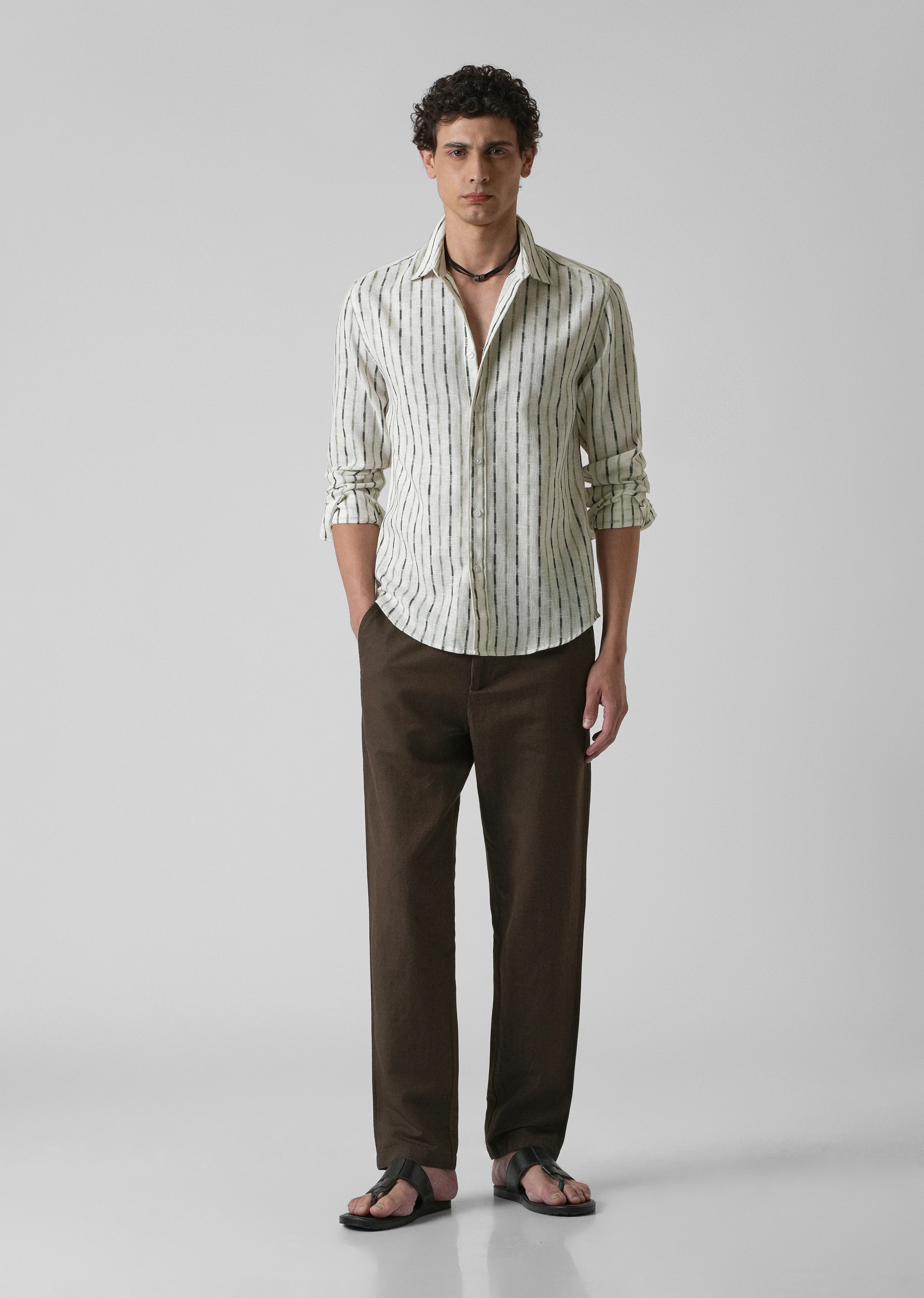 White Green Blended Cotton Striped Shirt - Image 6