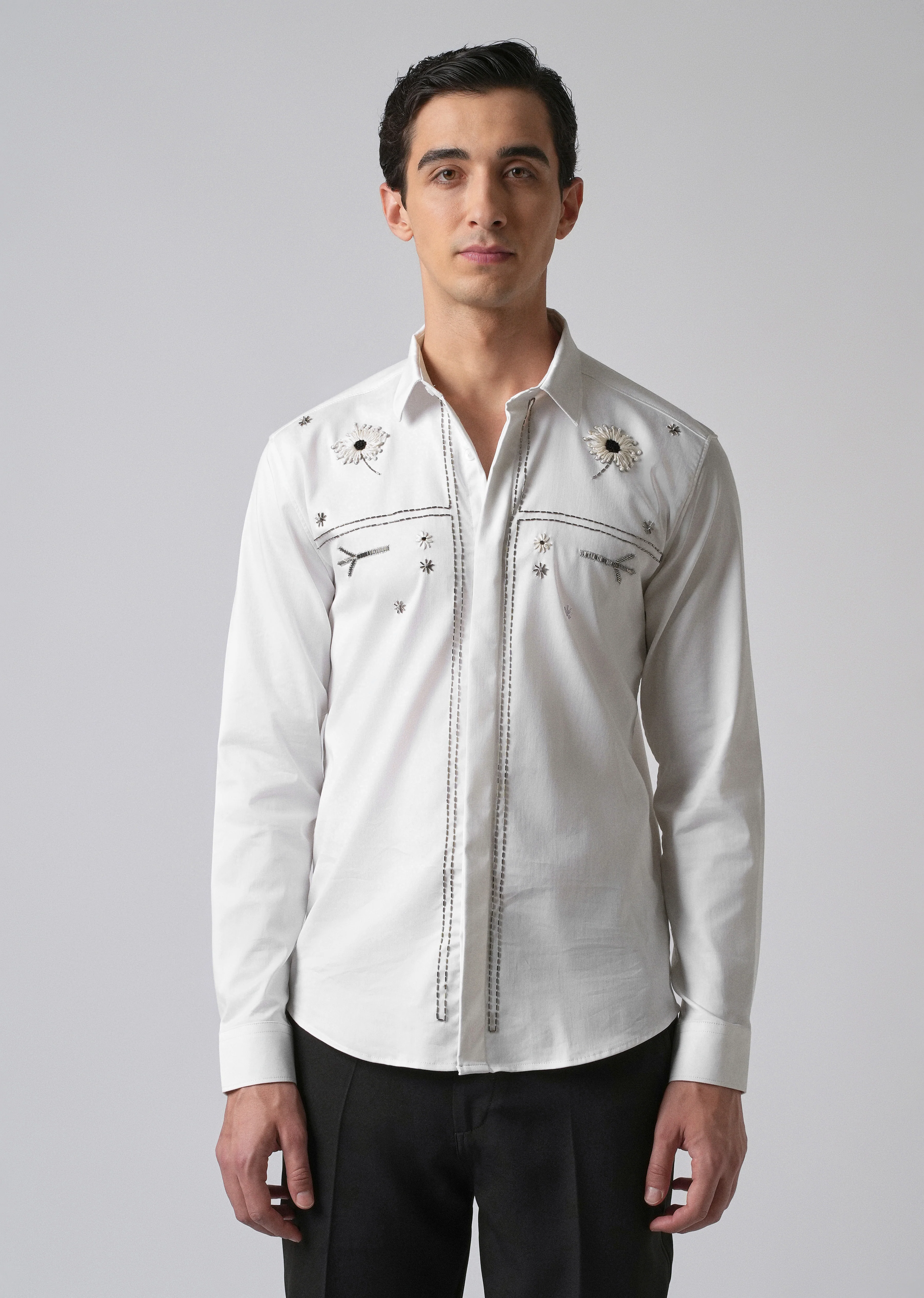 White Handcrafted Designer Shirt - Image 3