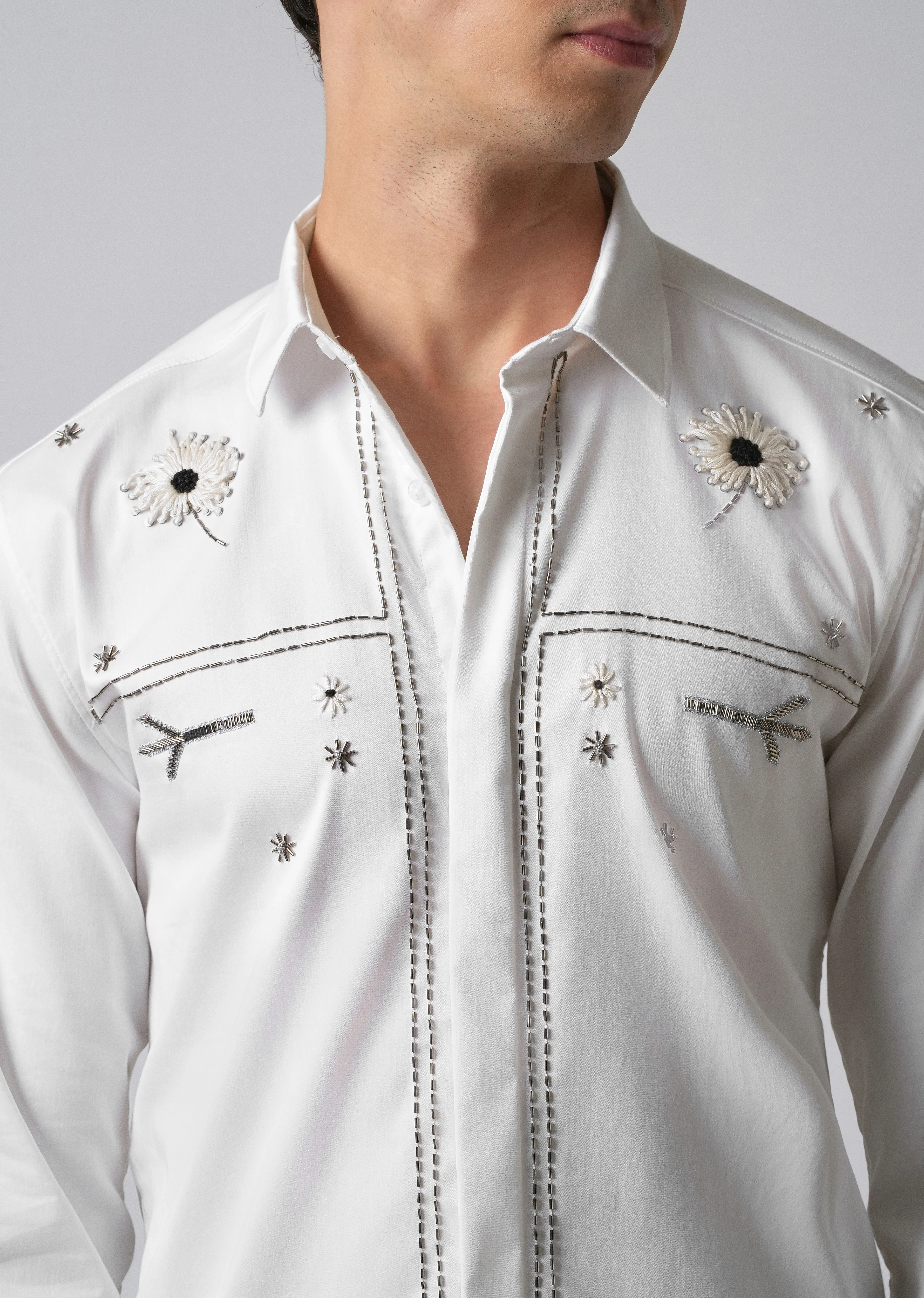 White Handcrafted Designer Shirt - Image 5