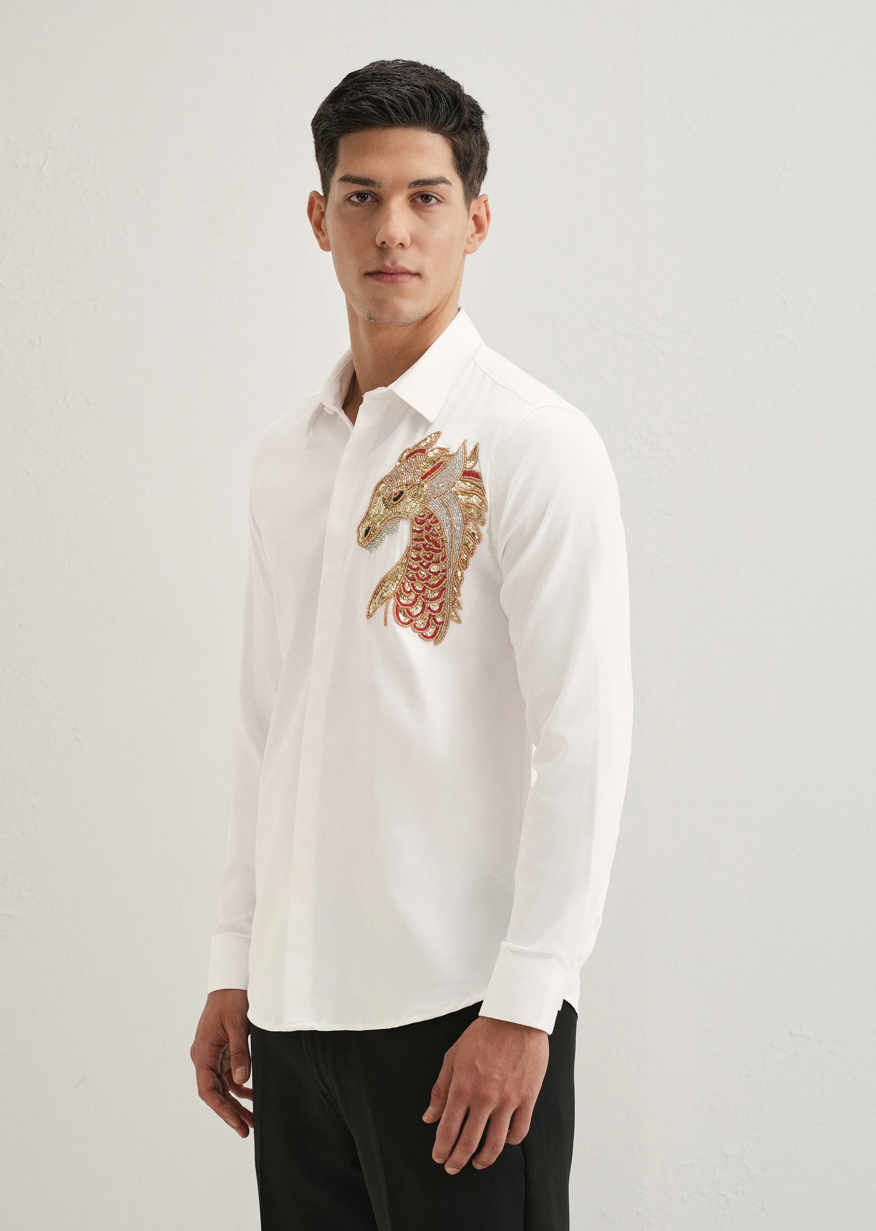 White Embellished Dragon Designer Shirt - Image 5