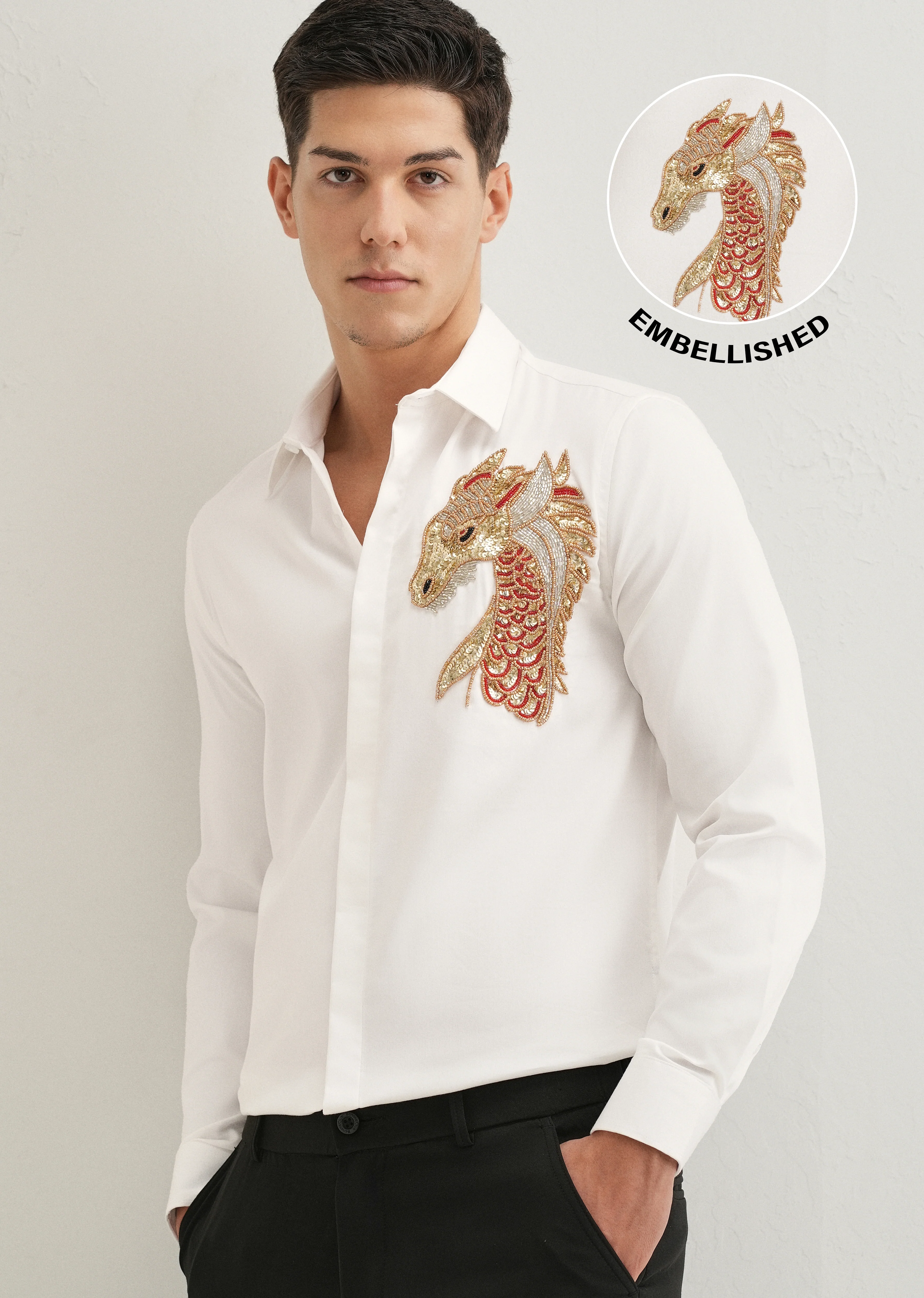 White Embellished Dragon Designer Shirt - Image 7