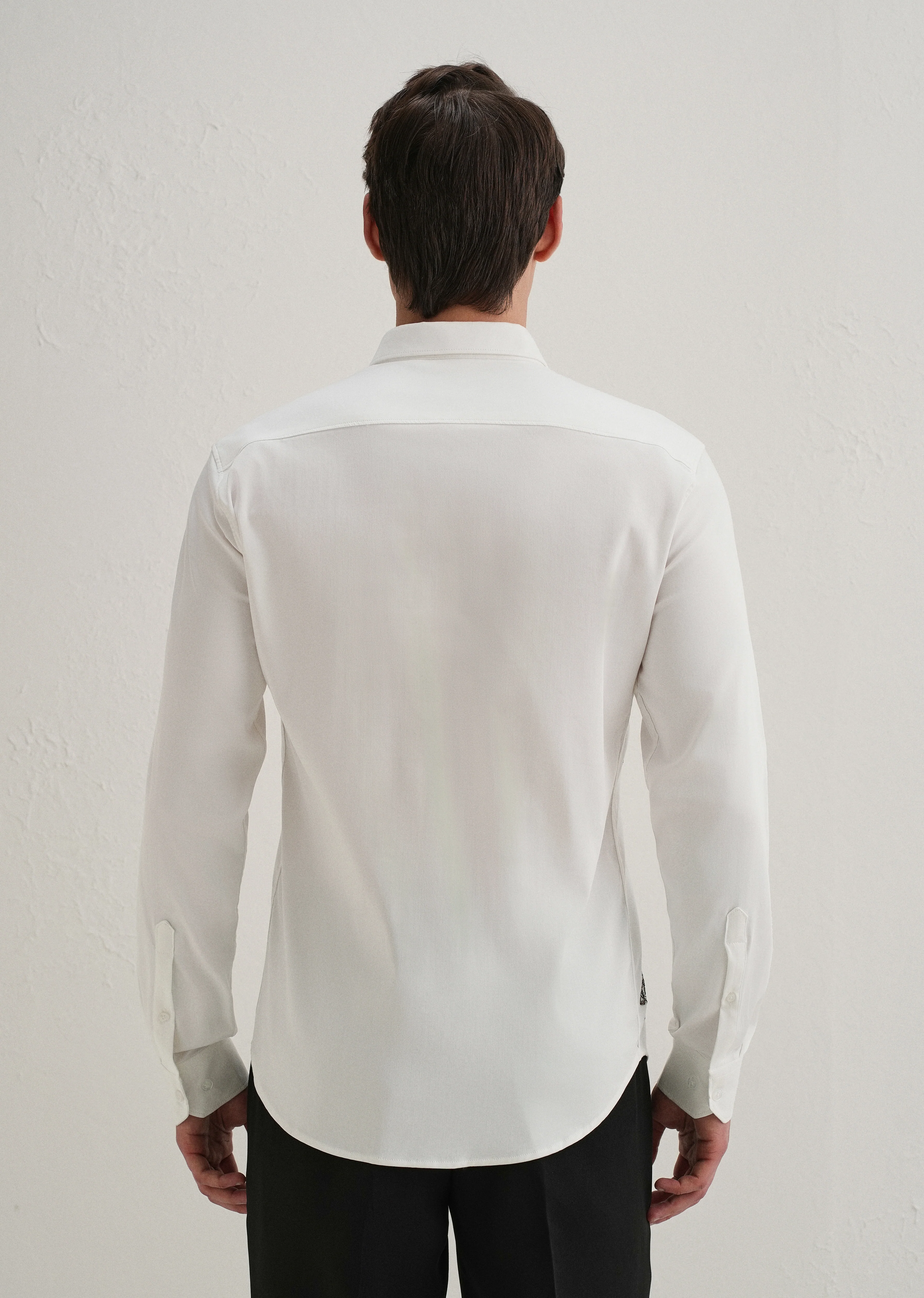 White Handcrafted Leaf Designer Shirt - Image 3