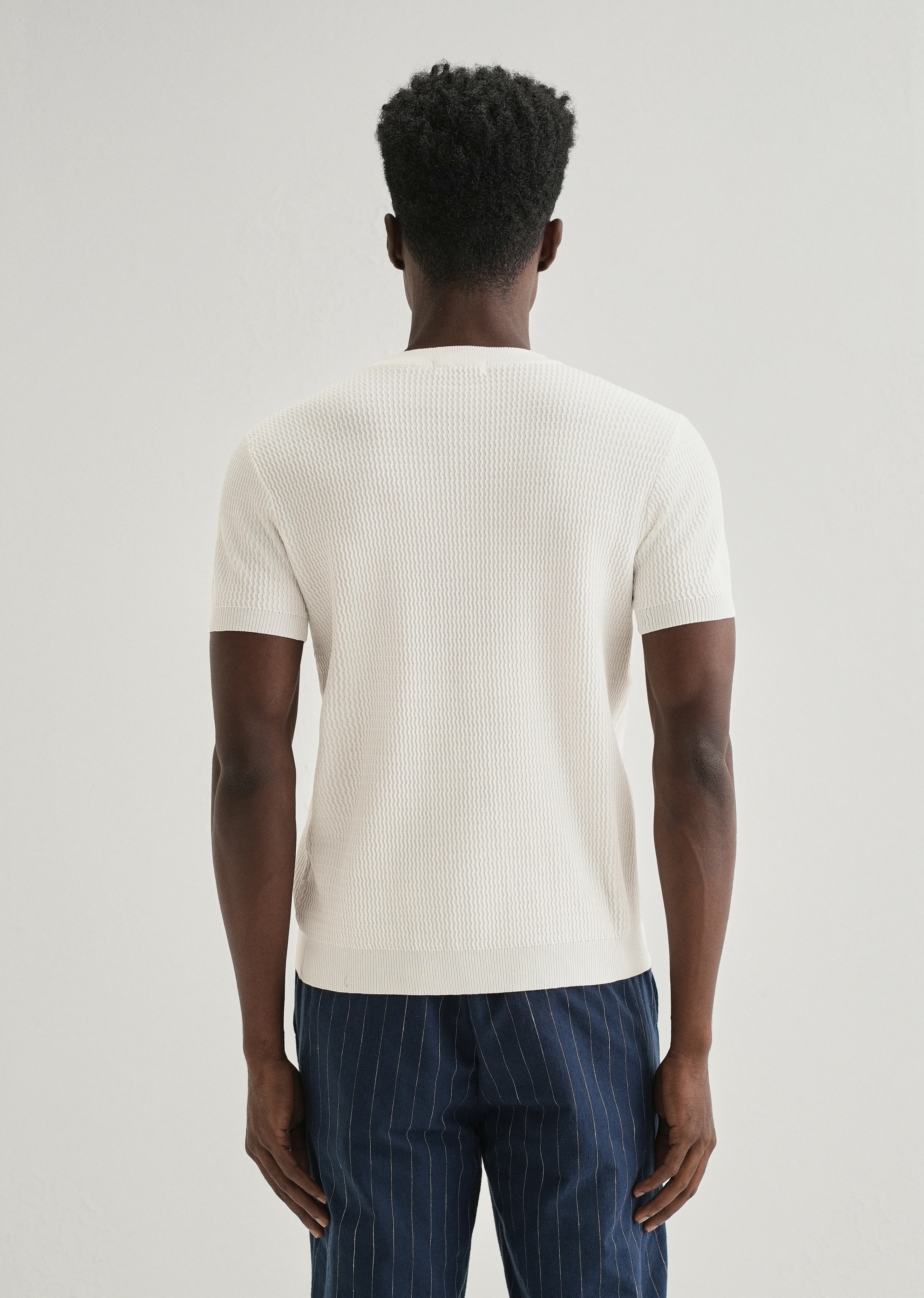White Henley Neck Knitted T-shirt - Image 2