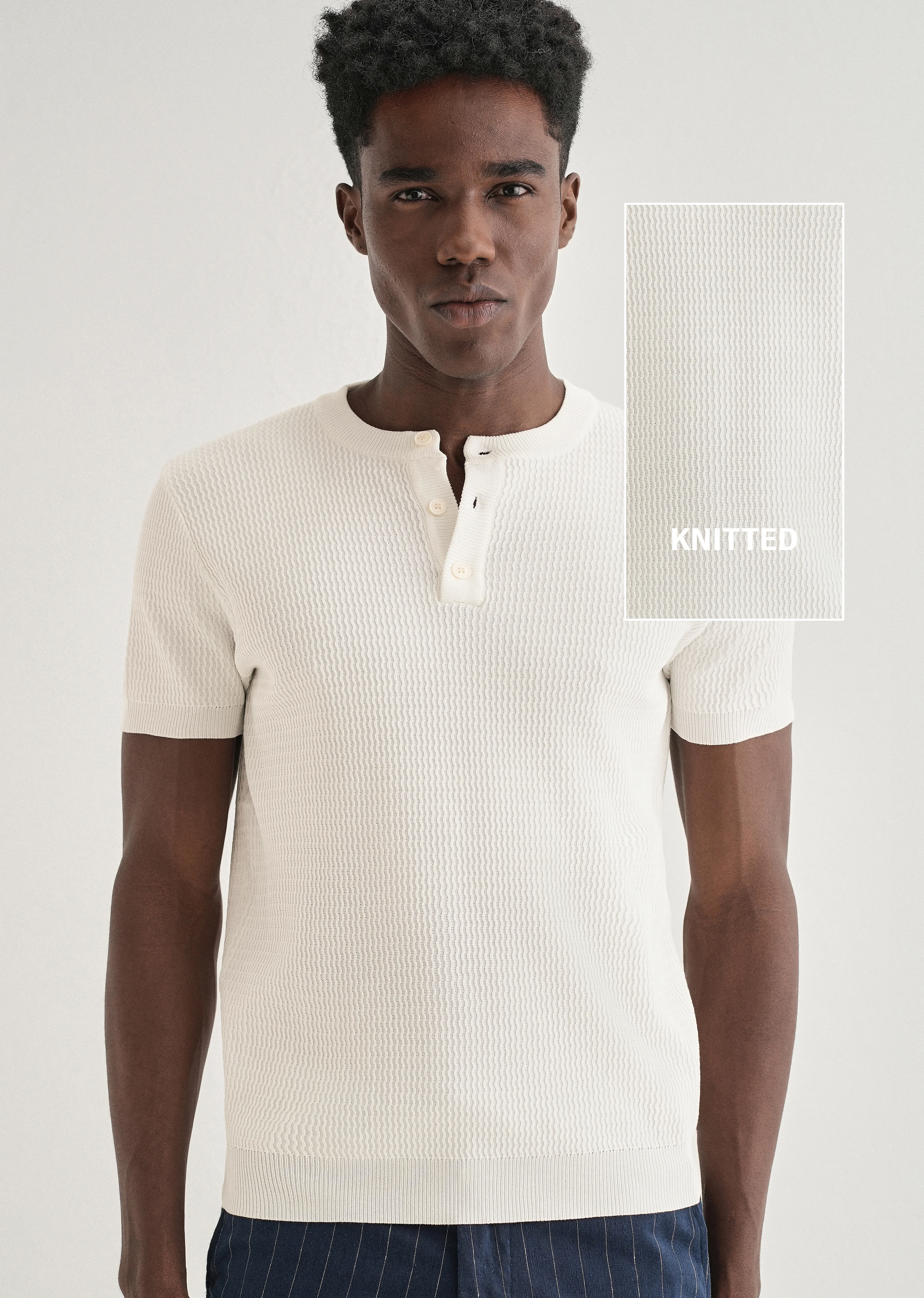 White Henley Neck Knitted T-shirt - Image 7