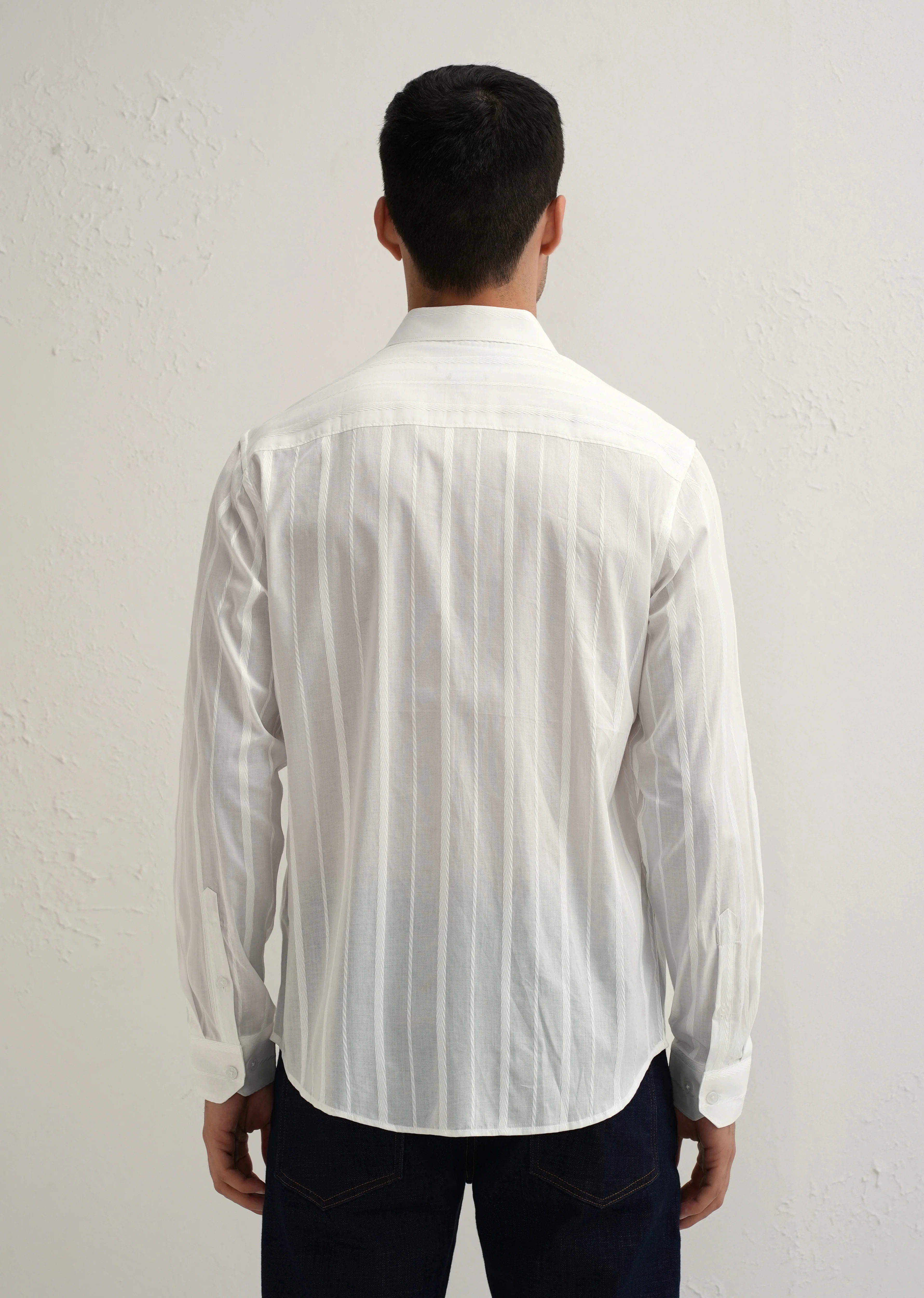 White Herringbone Pattern Shirt - Image 2