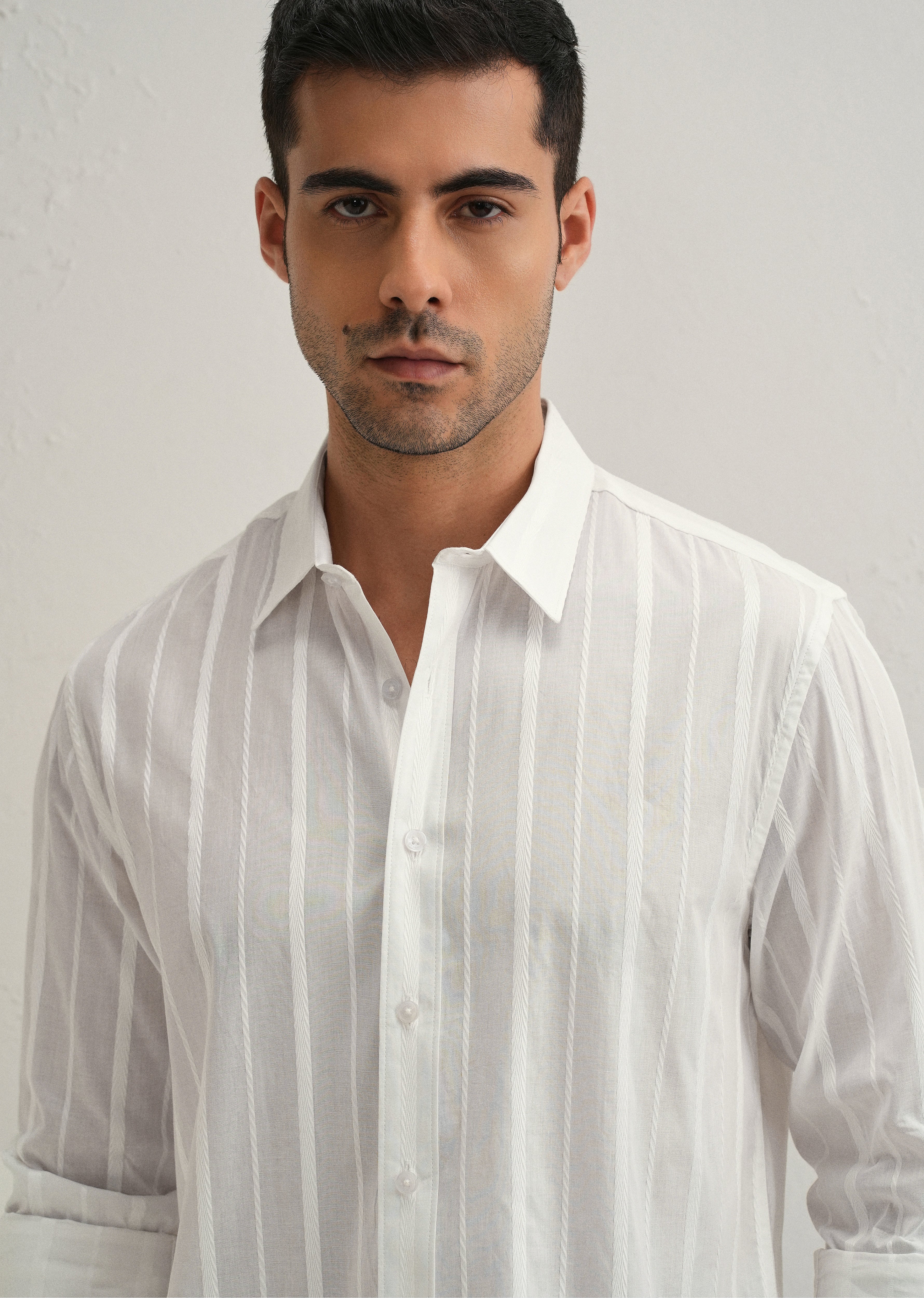 White Herringbone Pattern Shirt - Image 5
