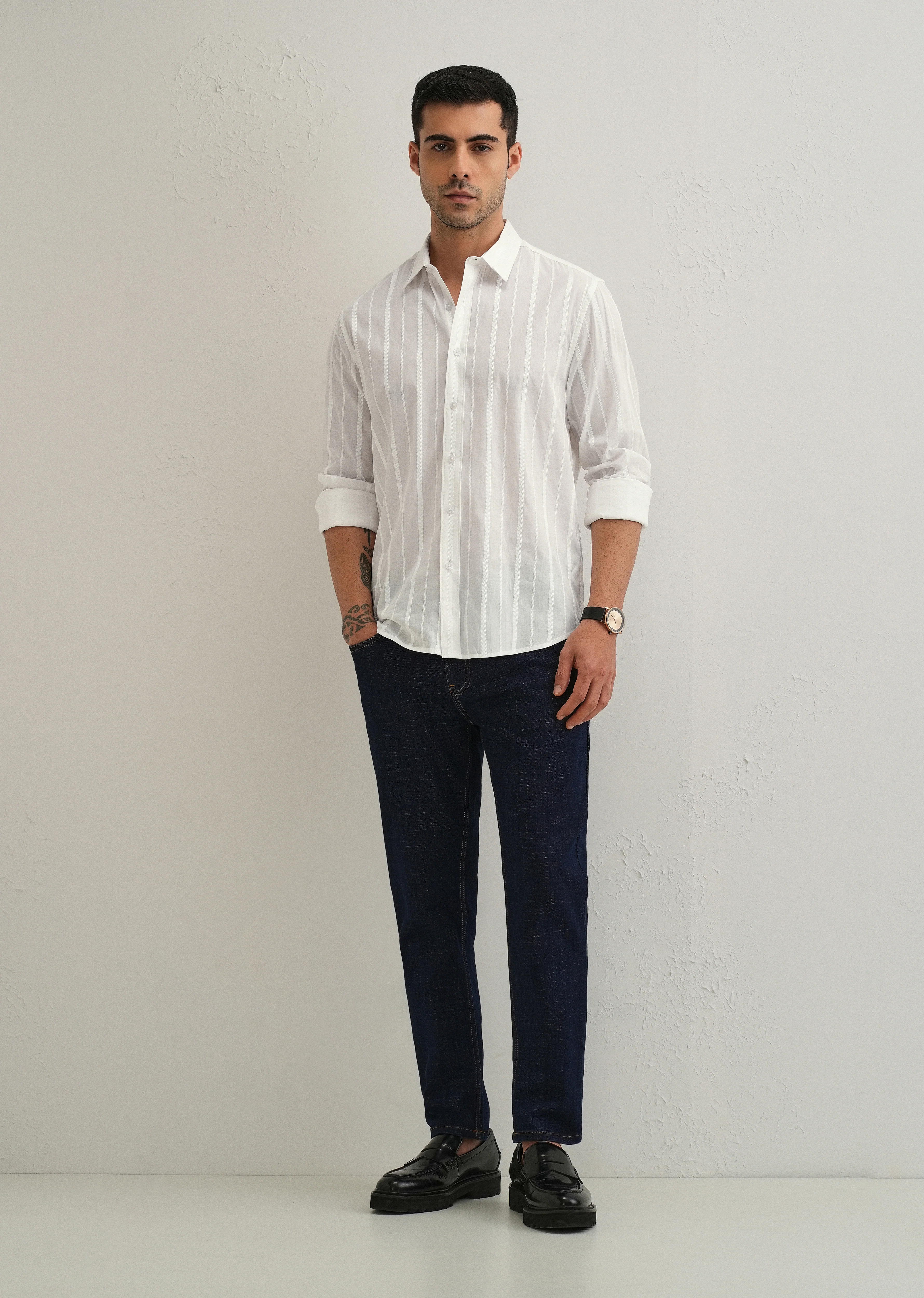 White Herringbone Pattern Shirt - Image 6