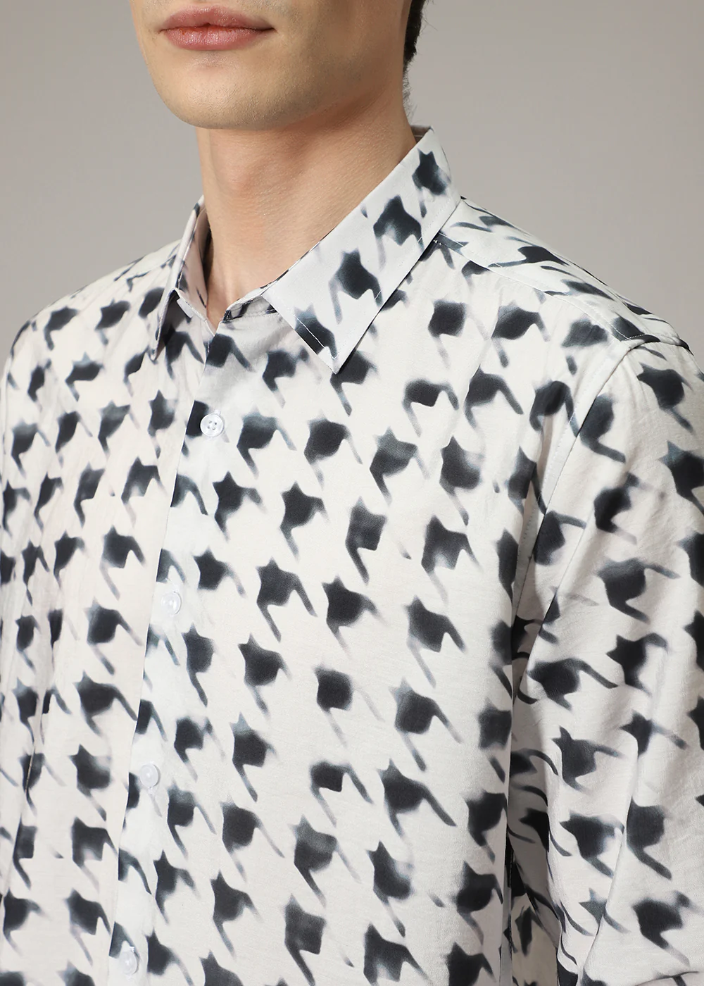 White Herringbone Print Shirt - Image 2