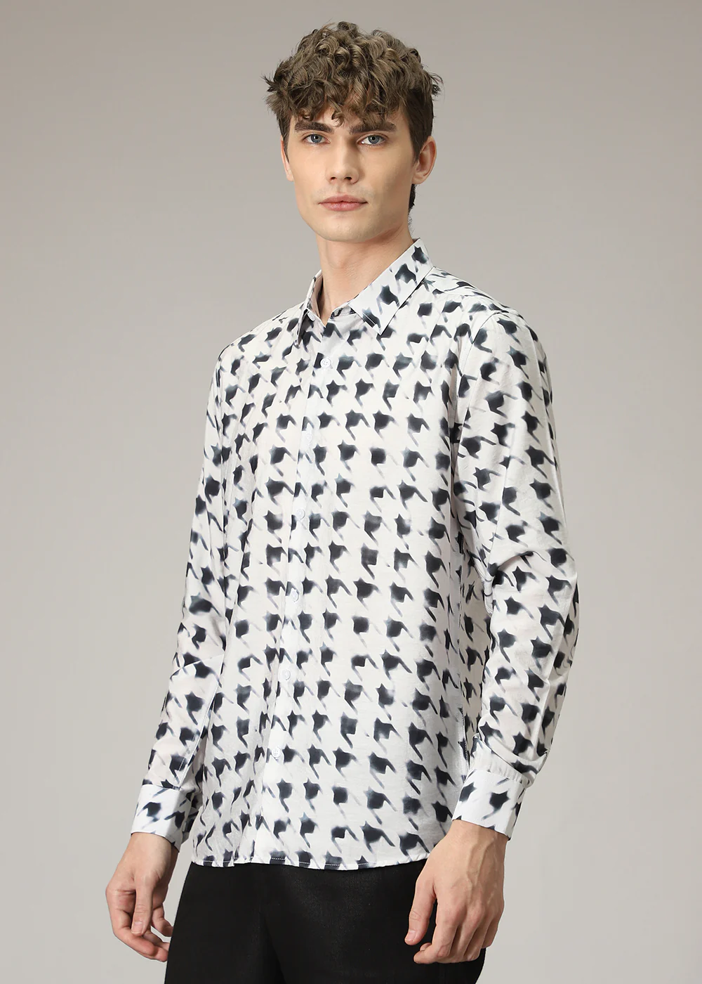 White Herringbone Print Shirt - Image 5