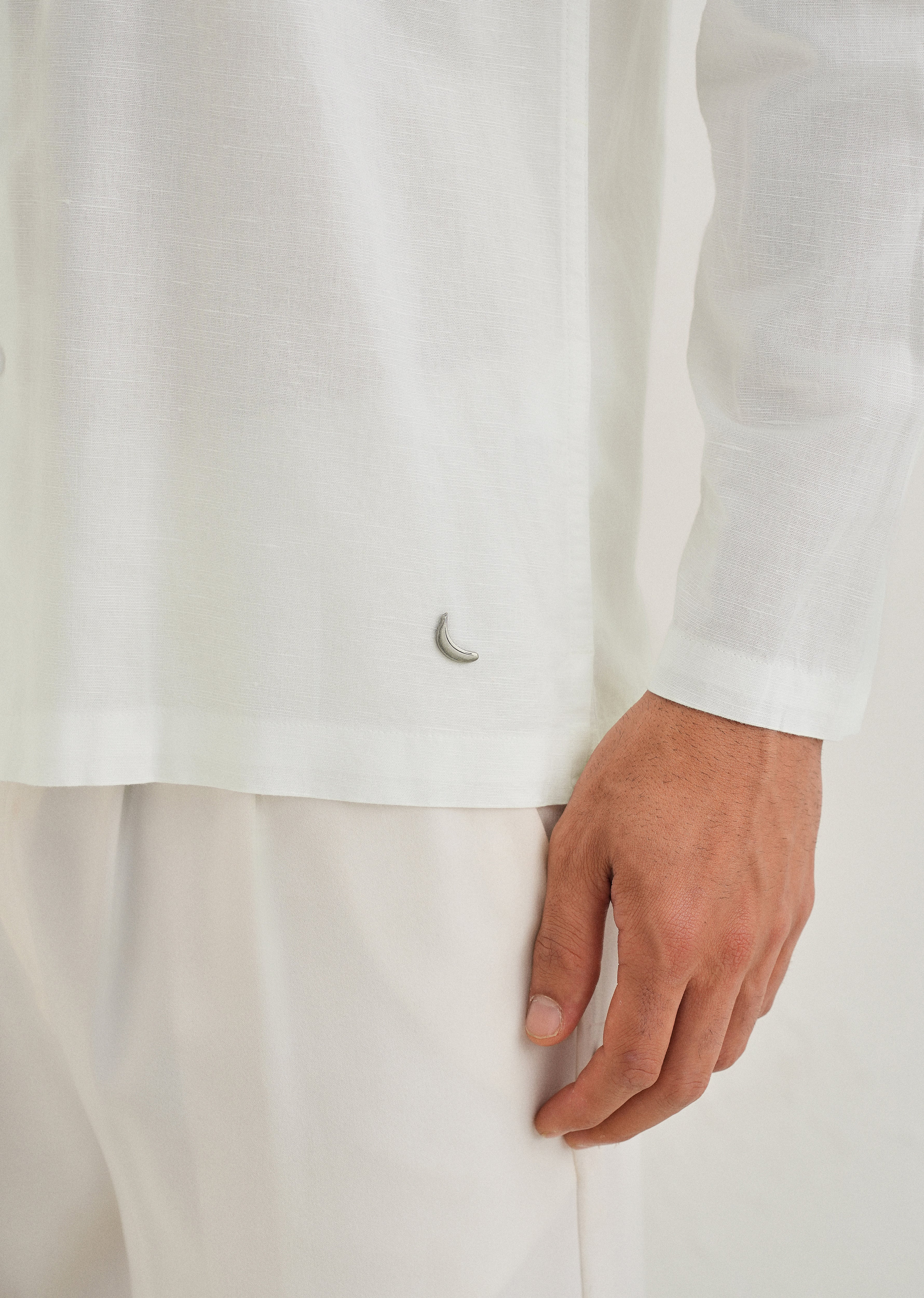 White Hidden Sleeve Placket Cotton Linen Shirt - Image 7