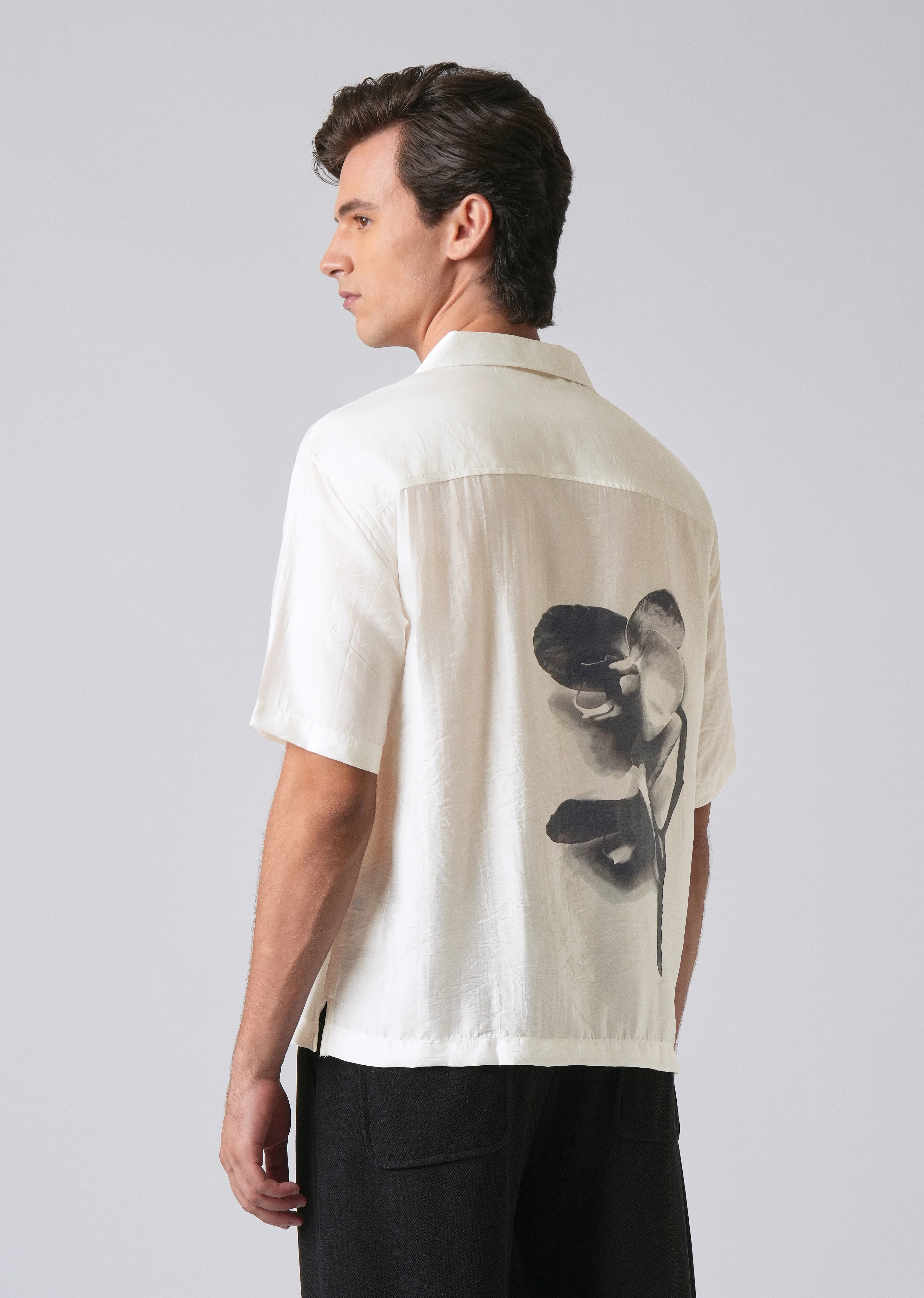 White Ink Wash Floral Print Shirt - Image 2