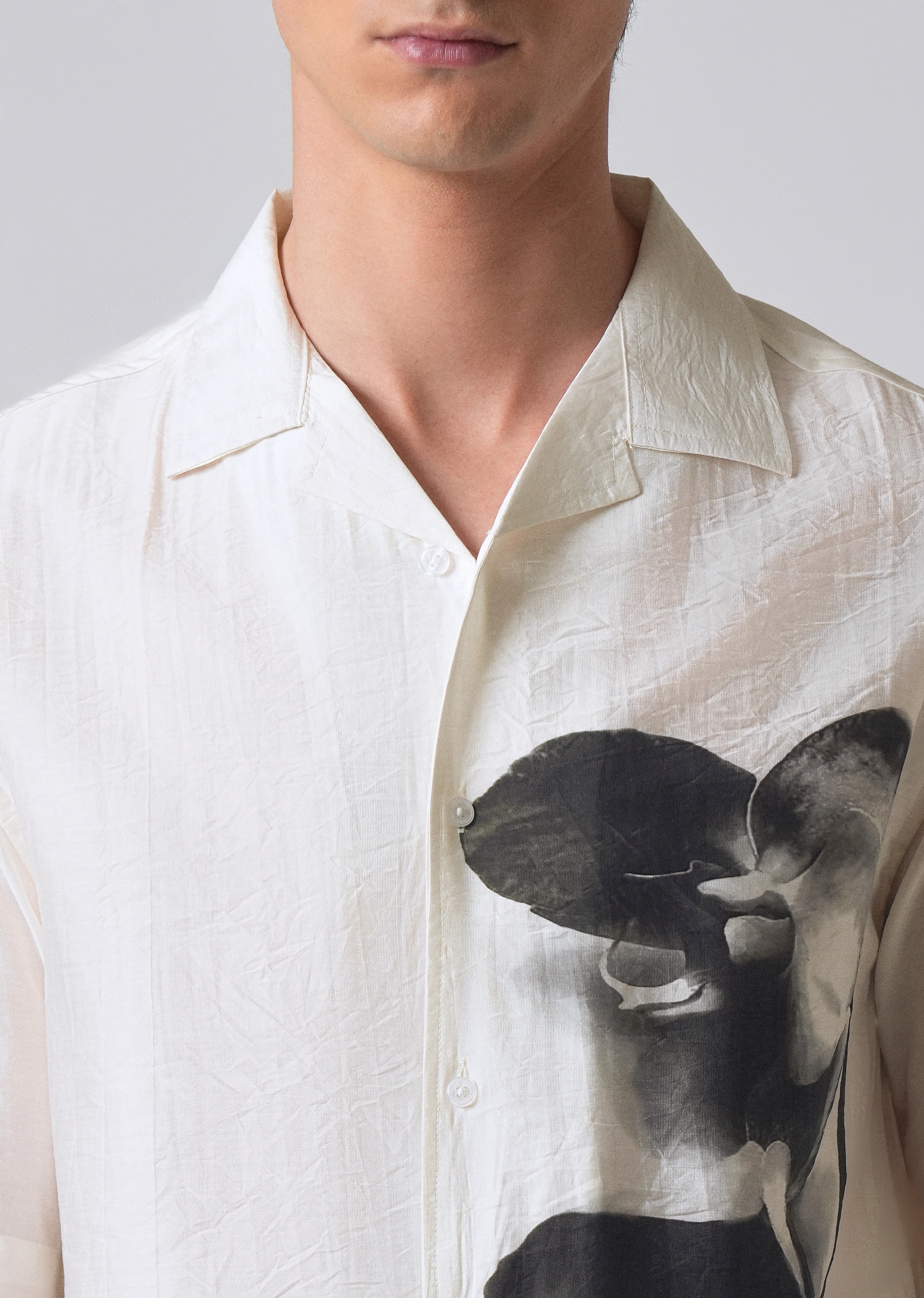 White Ink Wash Floral Print Shirt - Image 5