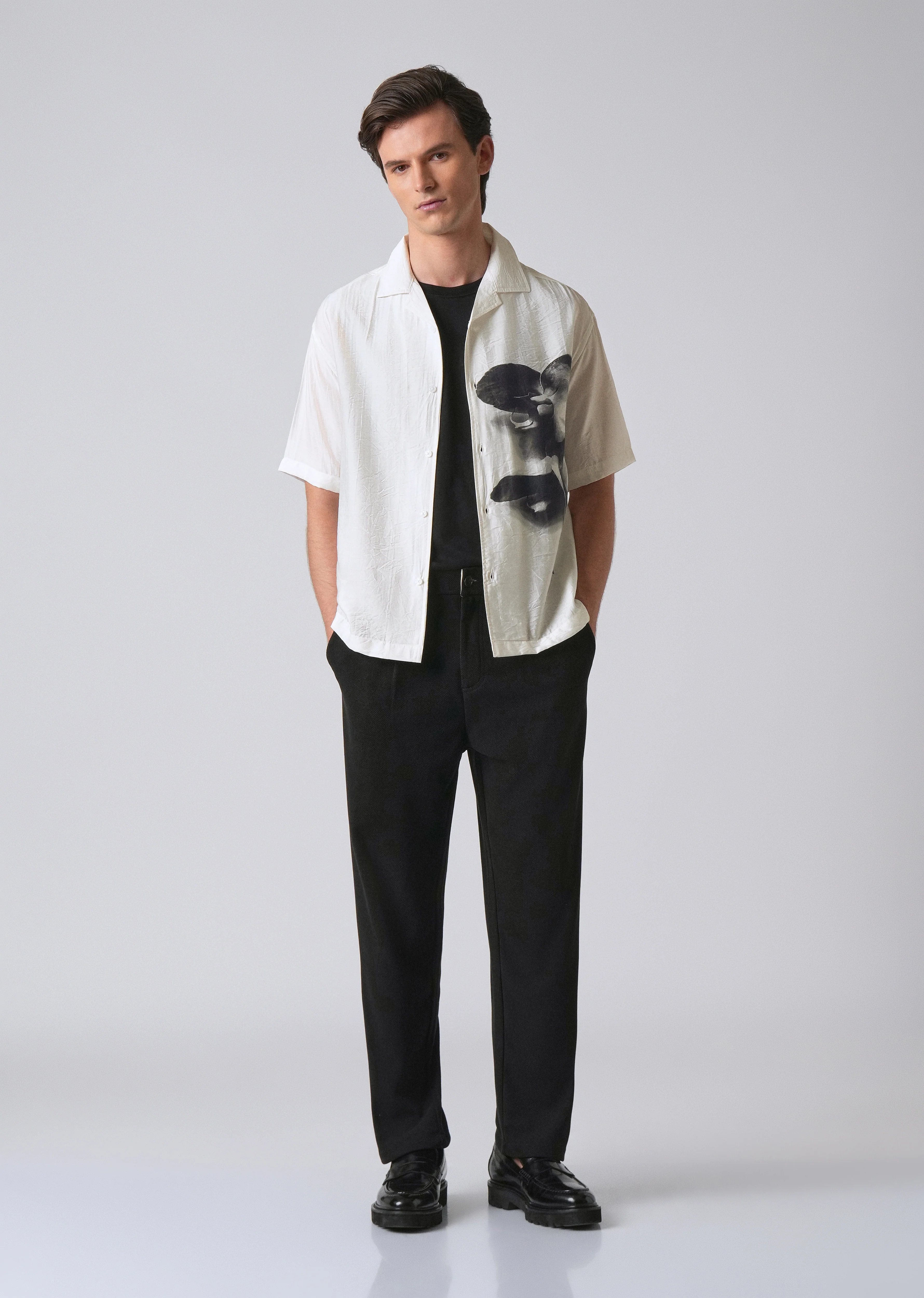 White Ink Wash Floral Print Shirt - Image 6