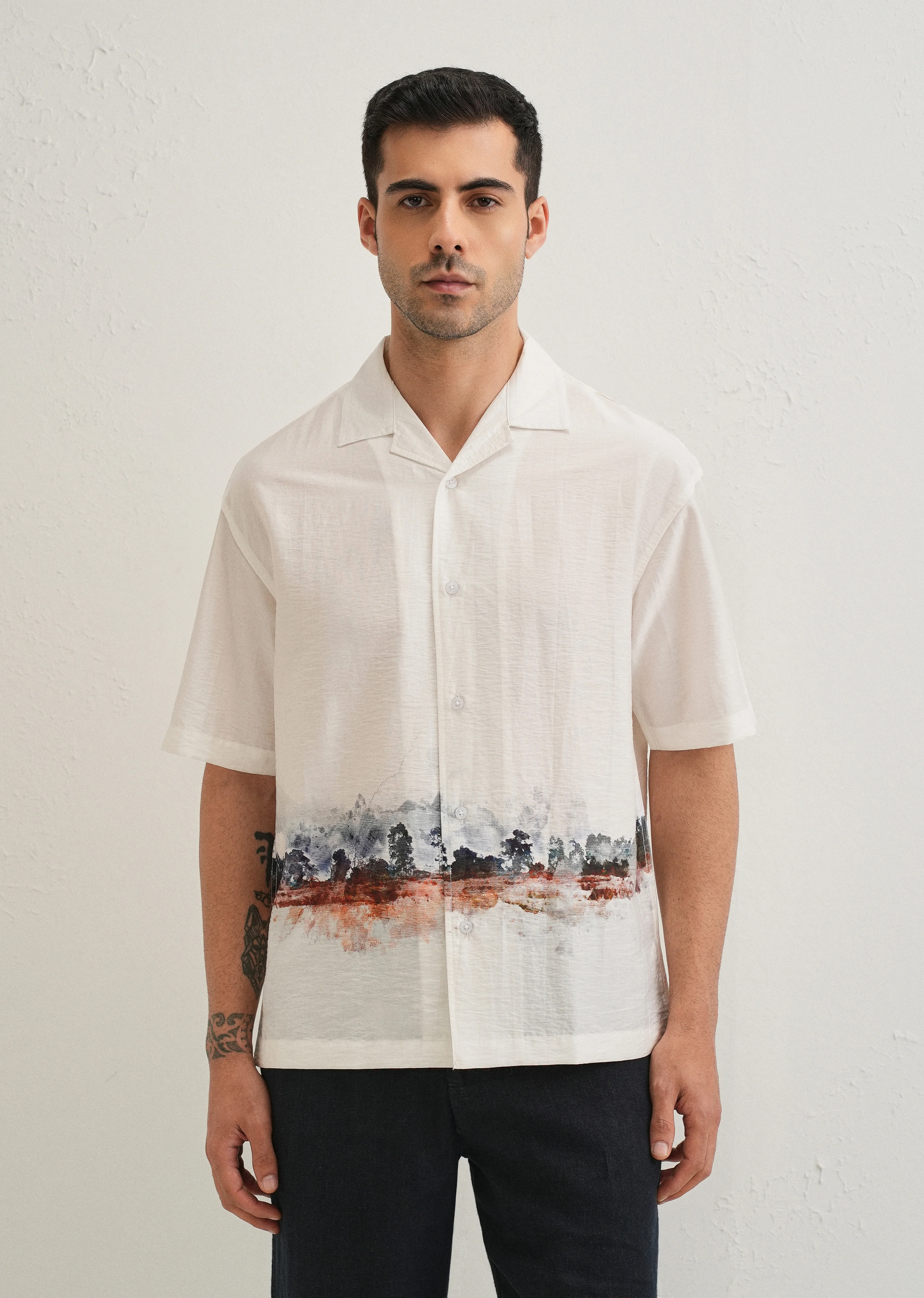 White Ink Wash Placement Print Shirt - Image 5