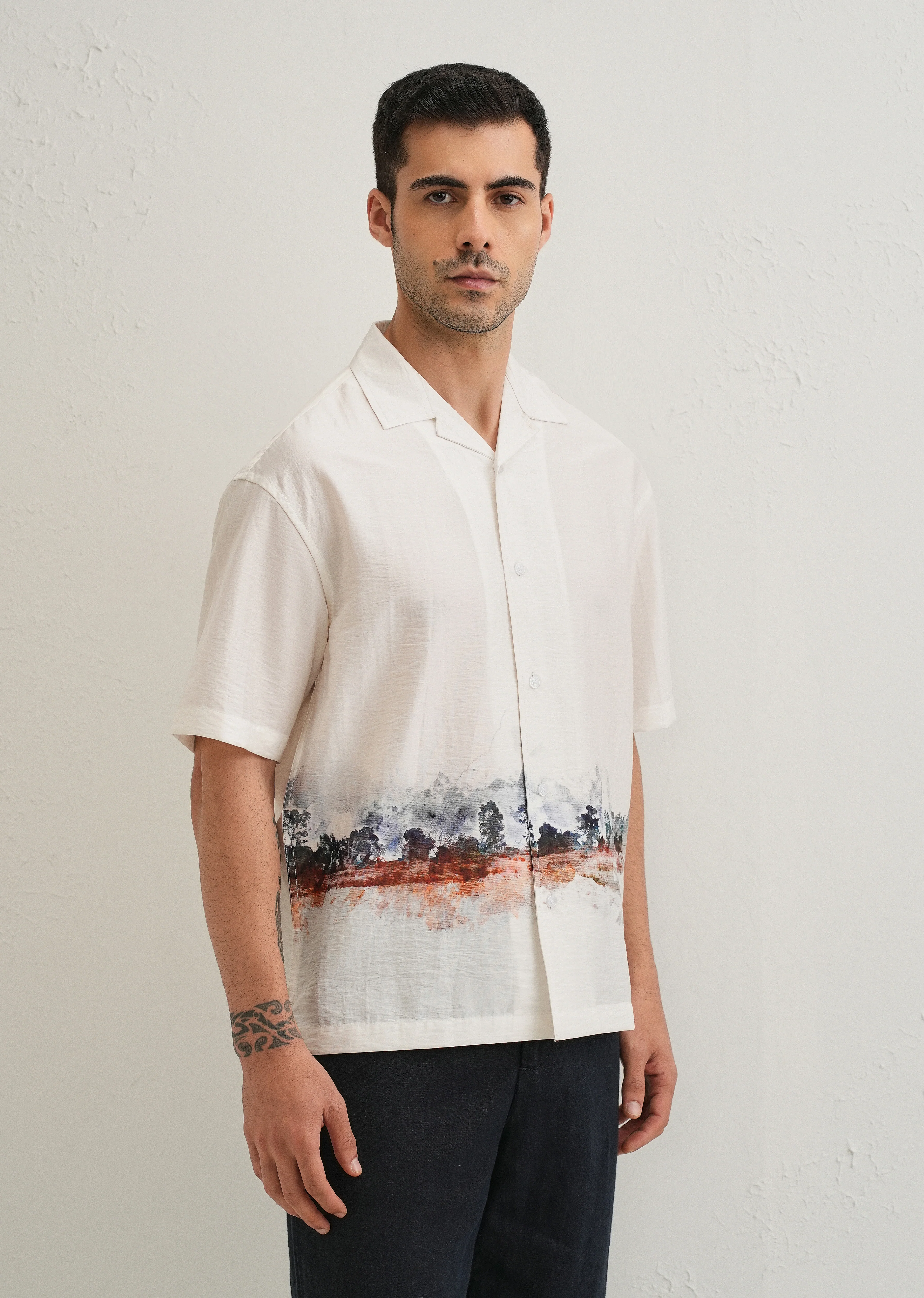 White Ink Wash Placement Print Shirt - Image 6
