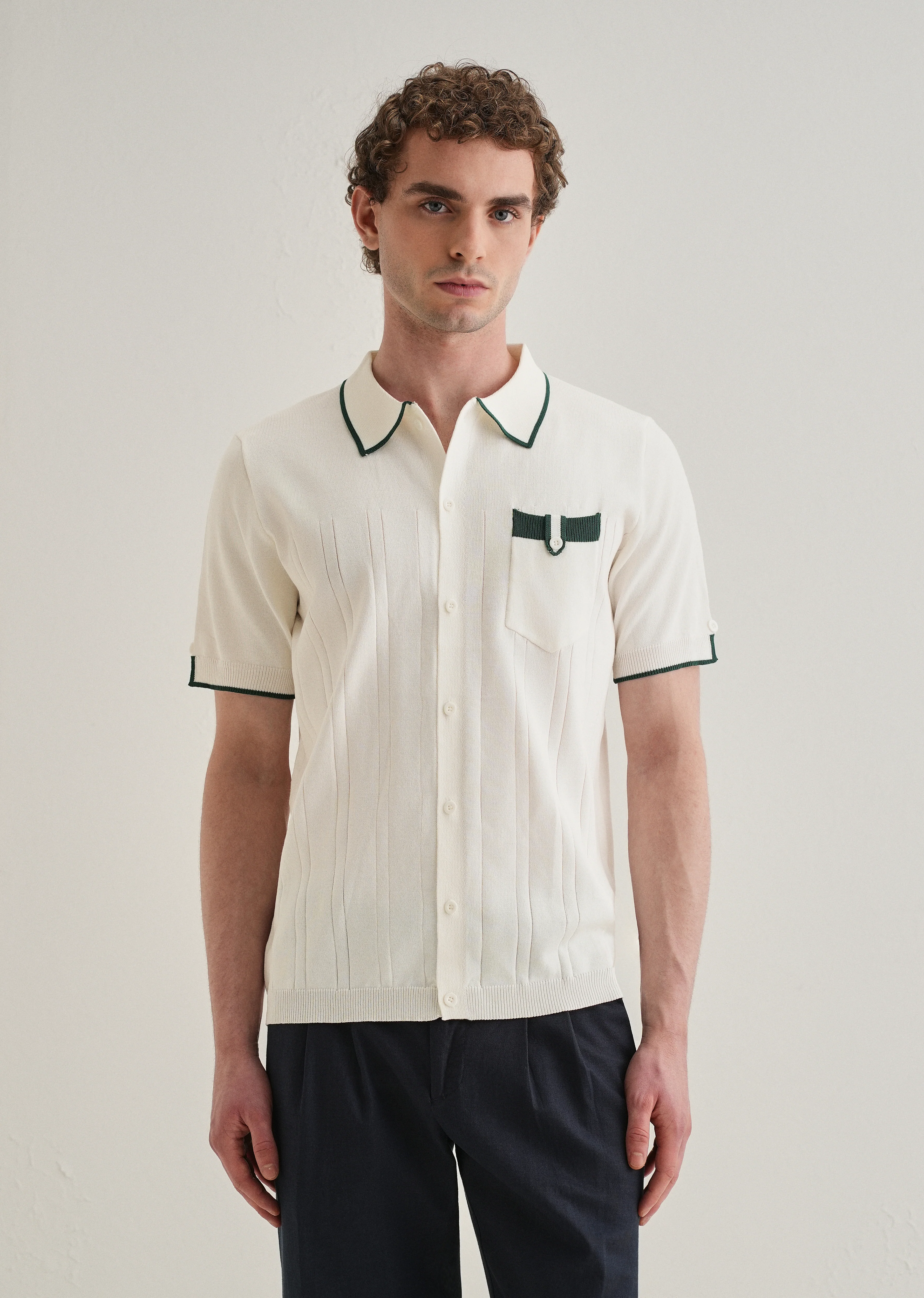 White Knitted Notch Sleeve Shirt - Image 3