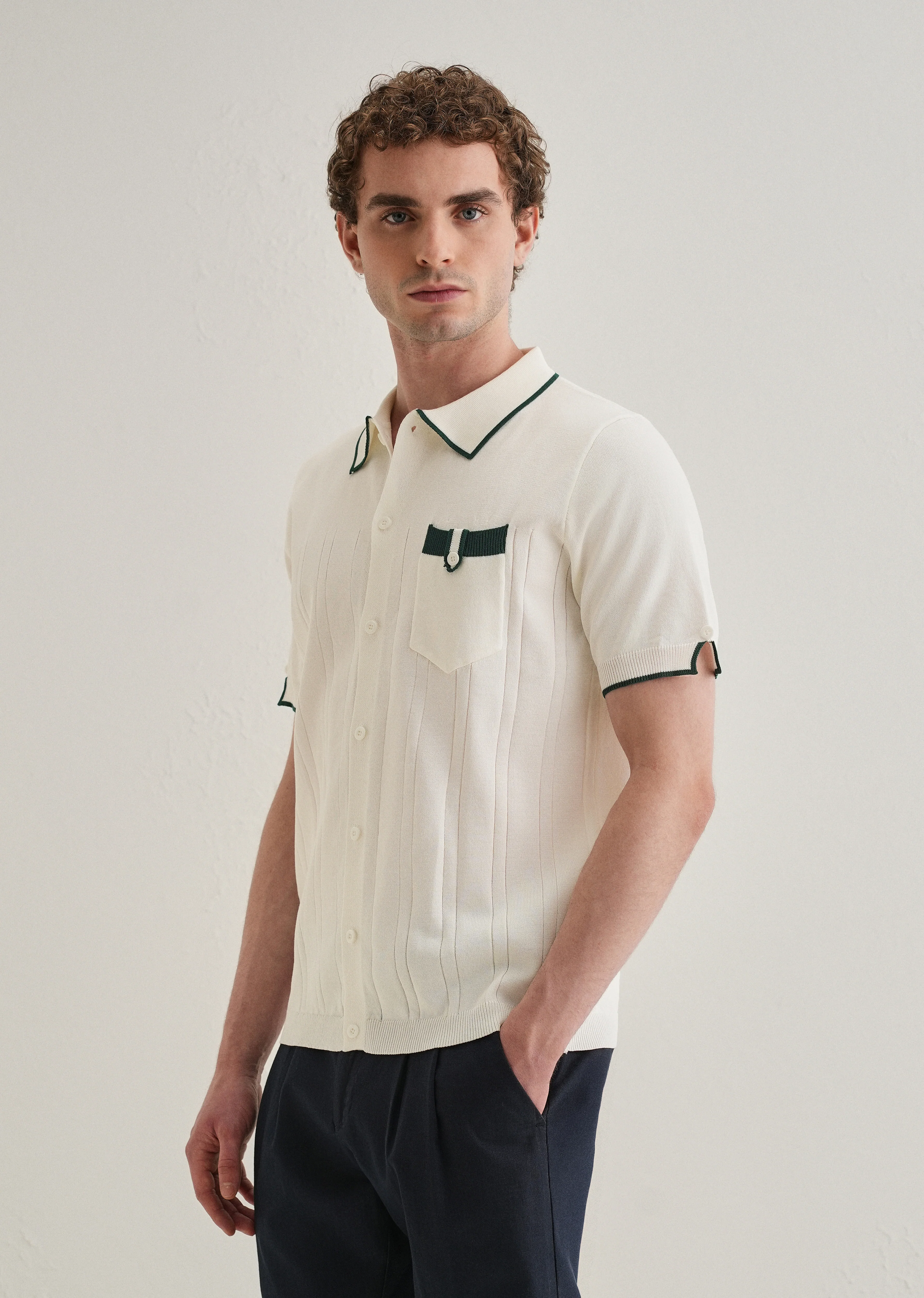 White Knitted Notch Sleeve Shirt - Image 4