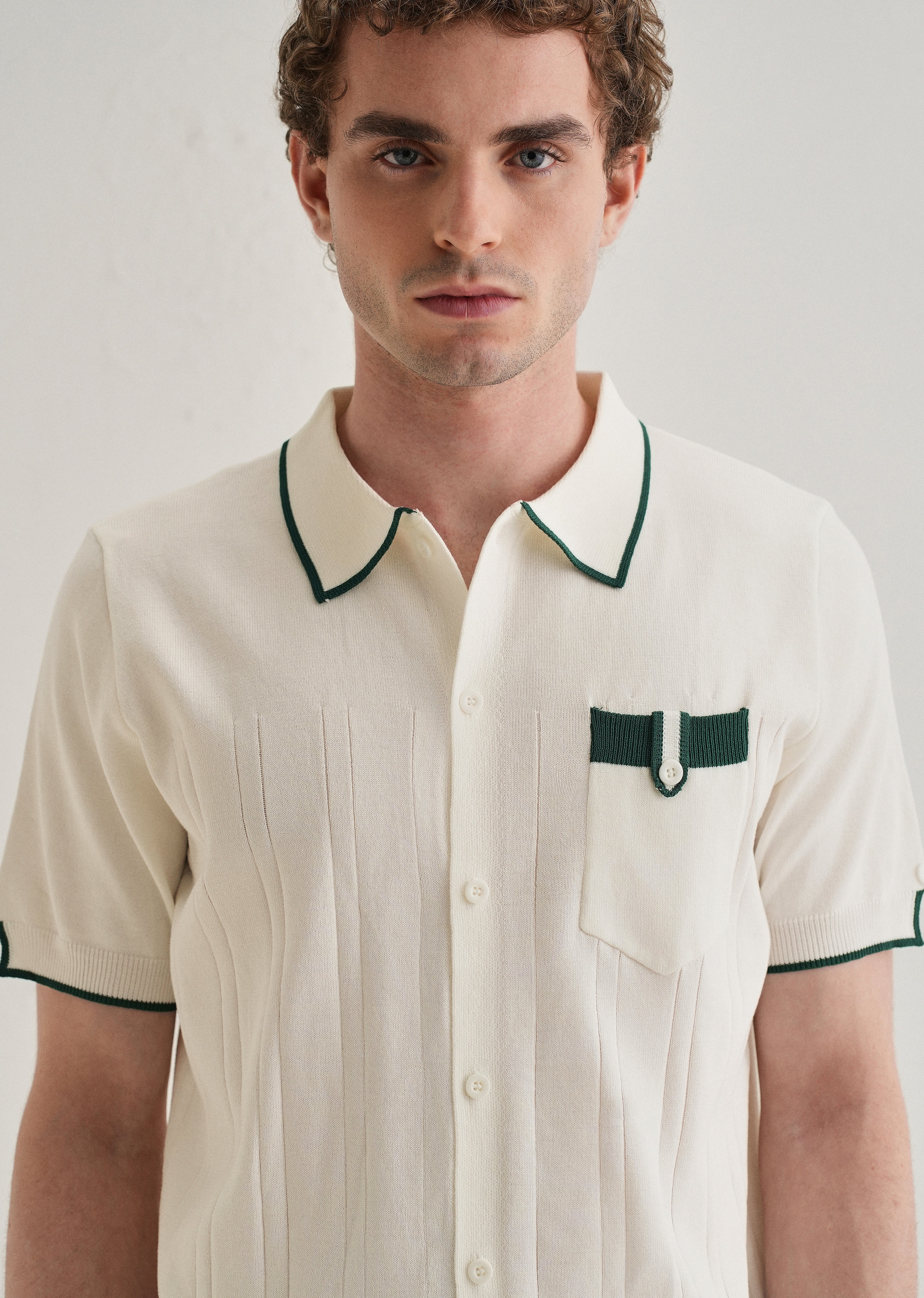 White Knitted Notch Sleeve Shirt - Image 5