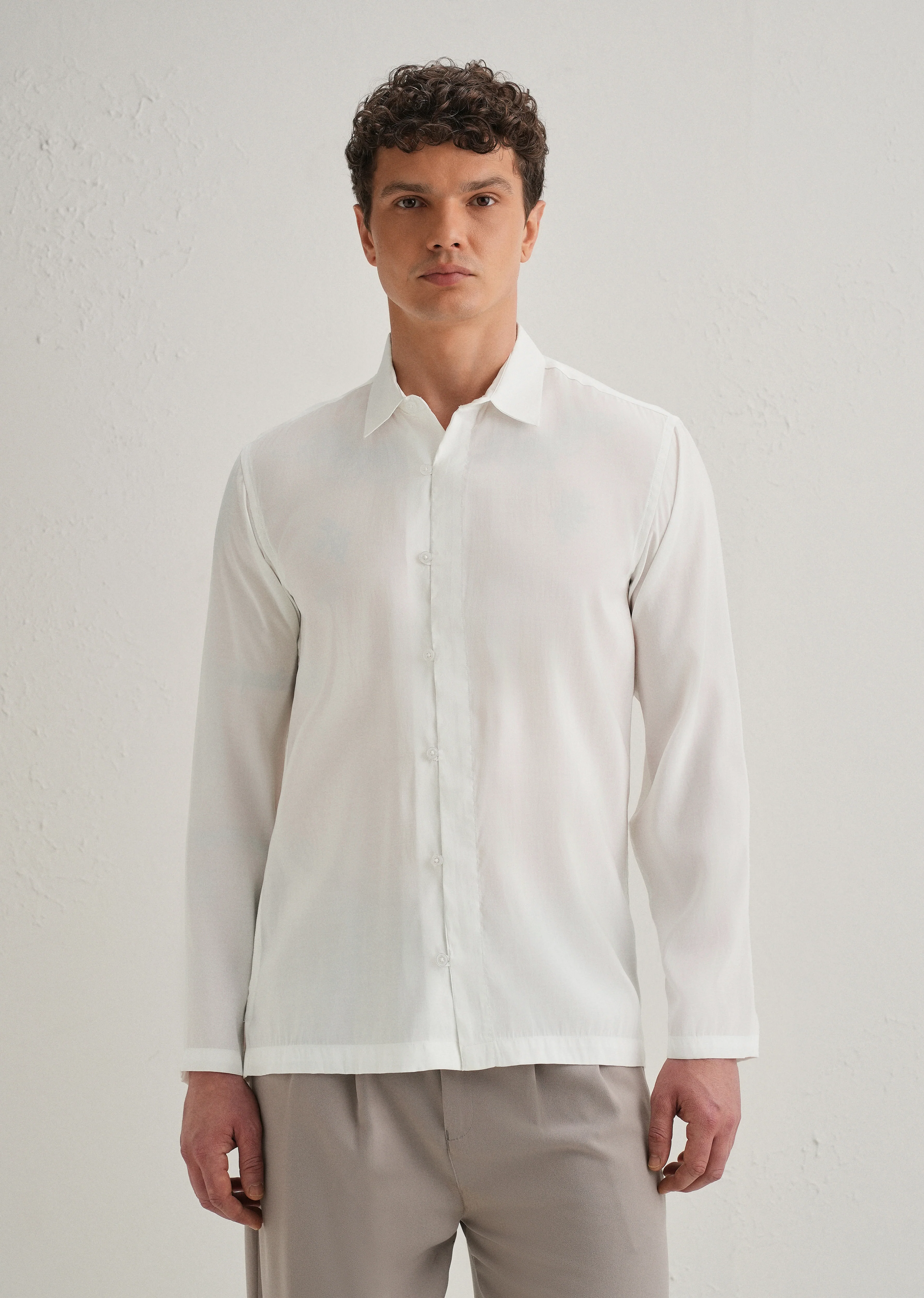 White Loop Button-Down Plain Shirt - Image 3