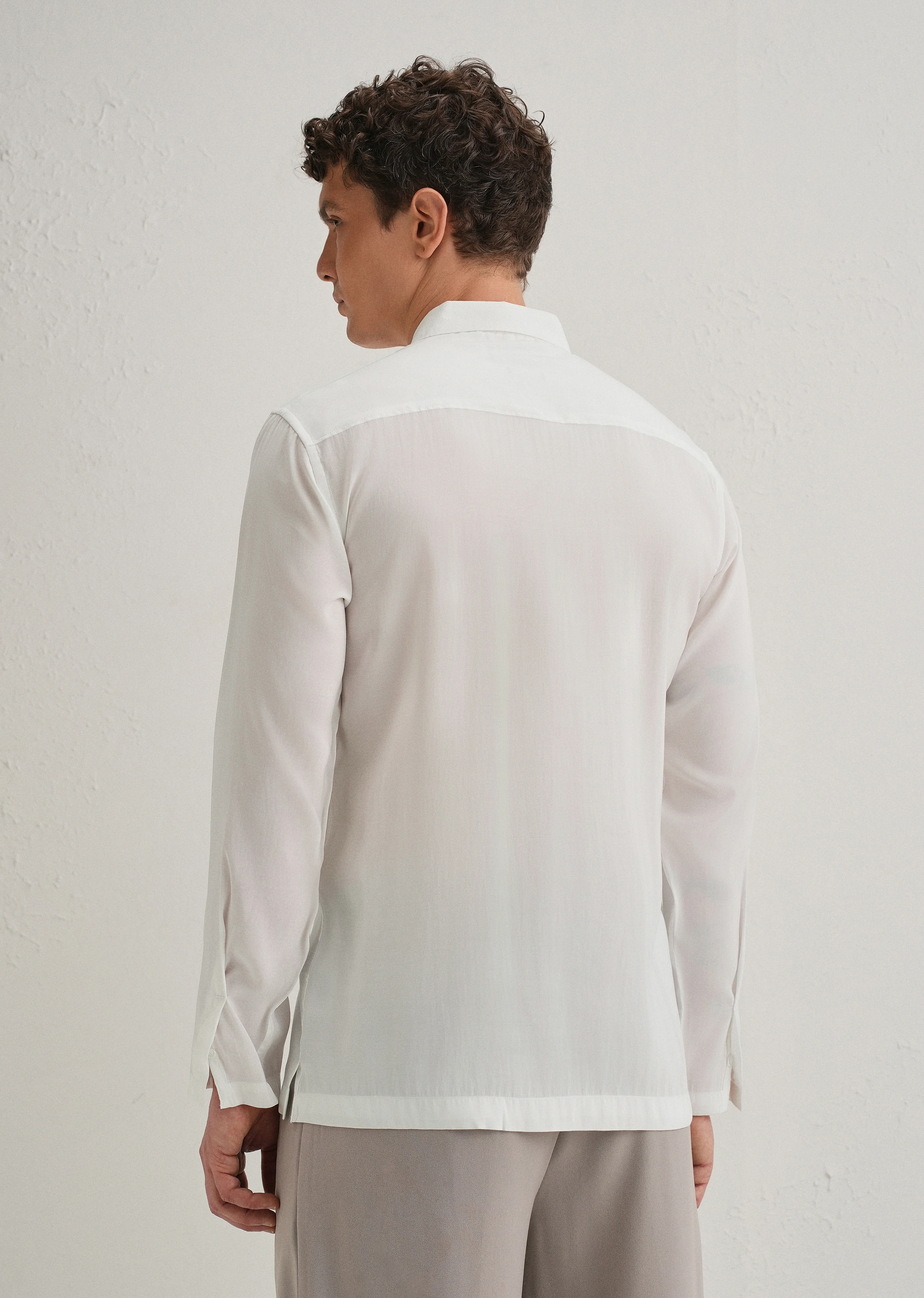 White Loop Button-Down Plain Shirt - Image 4