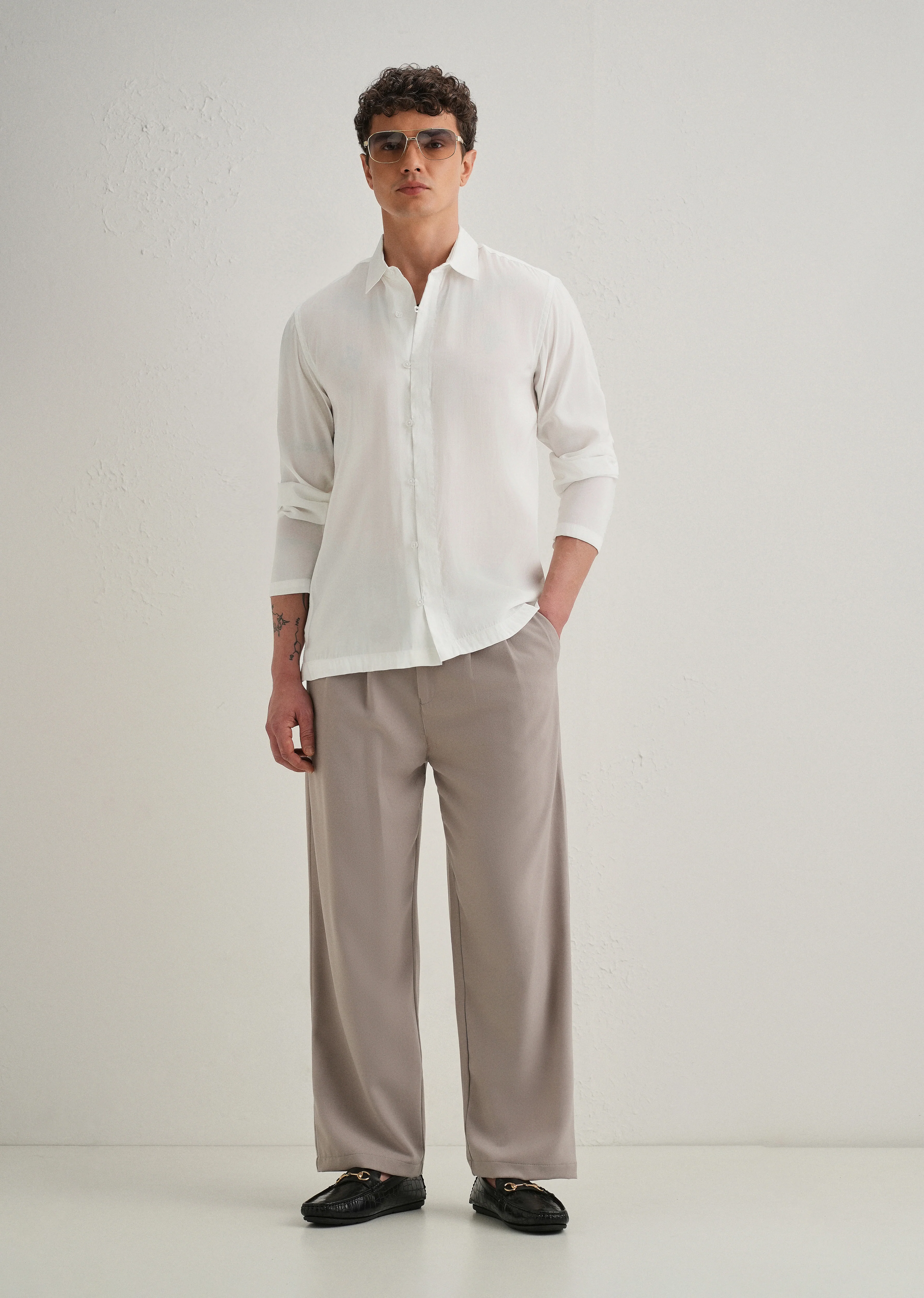 White Loop Button-Down Plain Shirt - Image 7