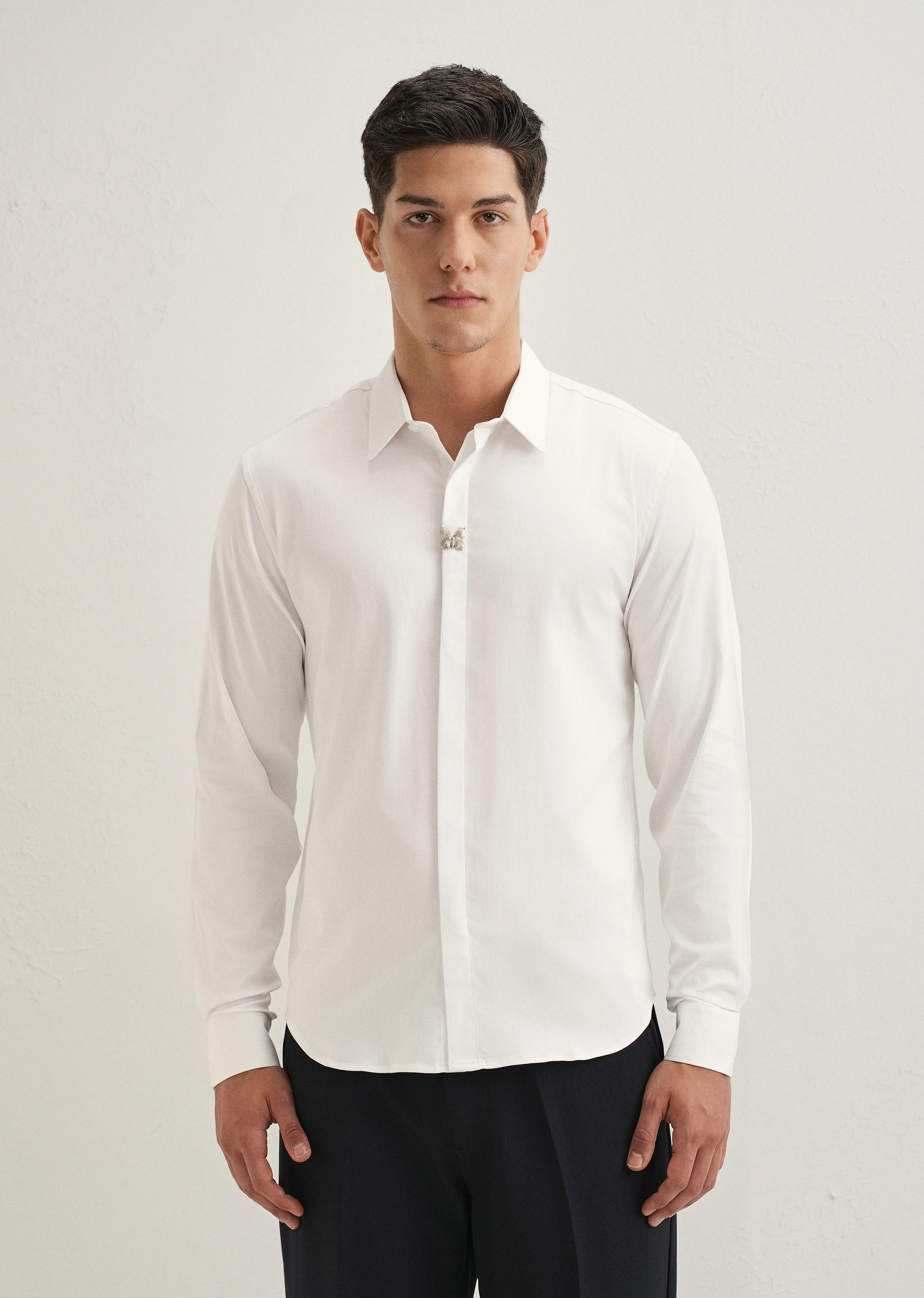White Metallic Butterfly Designer Shirt - Image 3