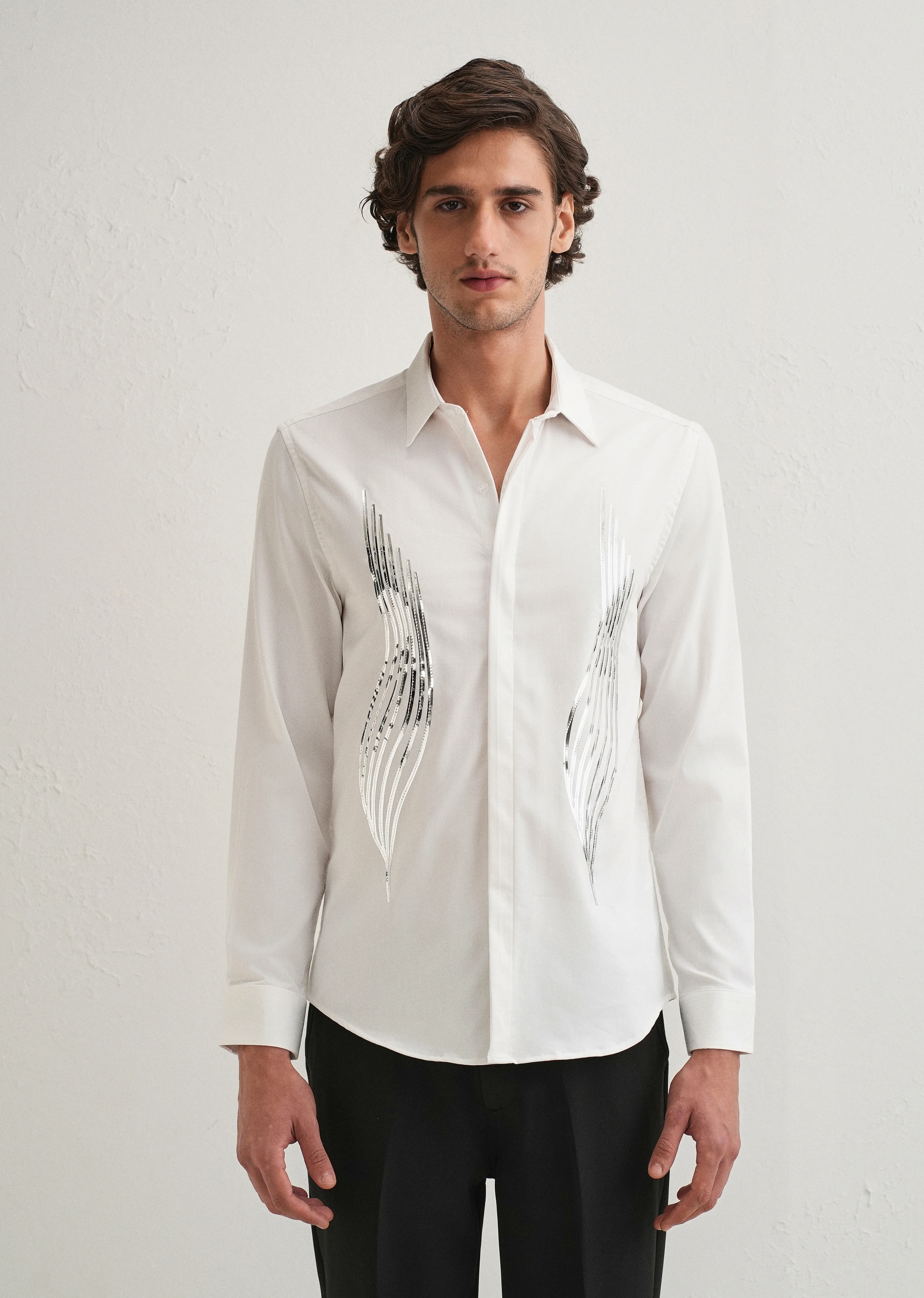 White Metallic Flare Designer Shirt - Image 3