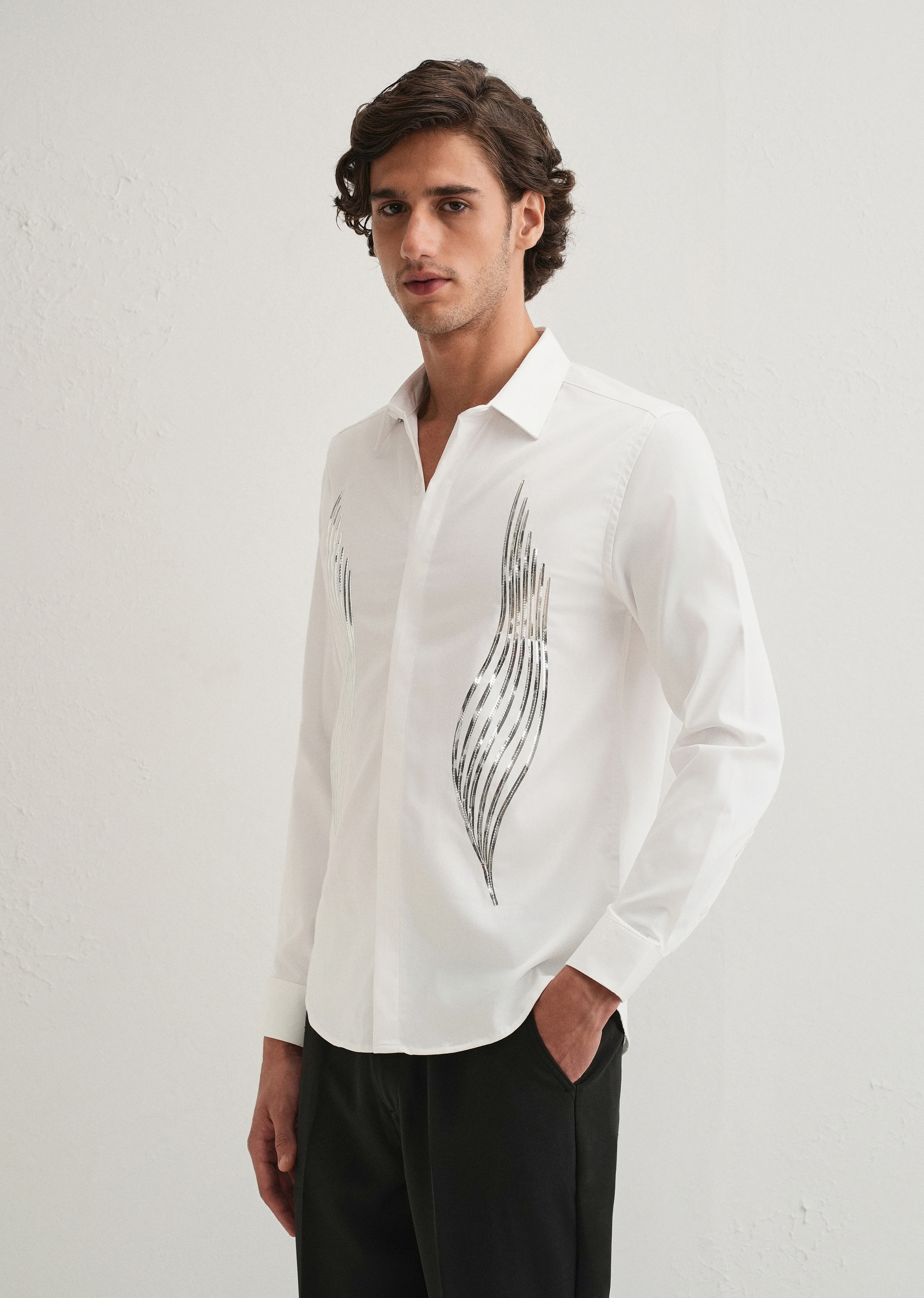 White Metallic Flare Designer Shirt - Image 4