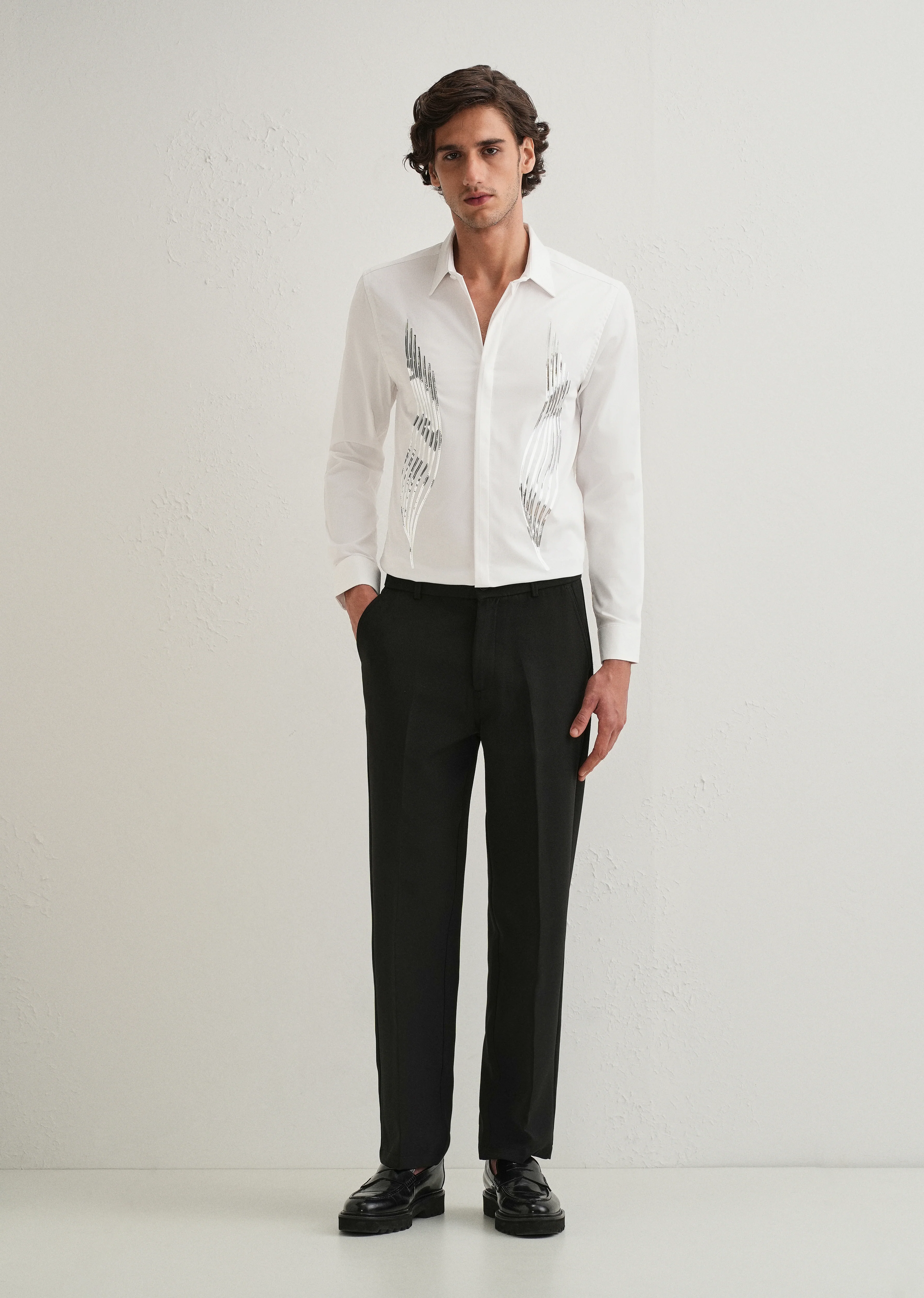 White Metallic Flare Designer Shirt - Image 6