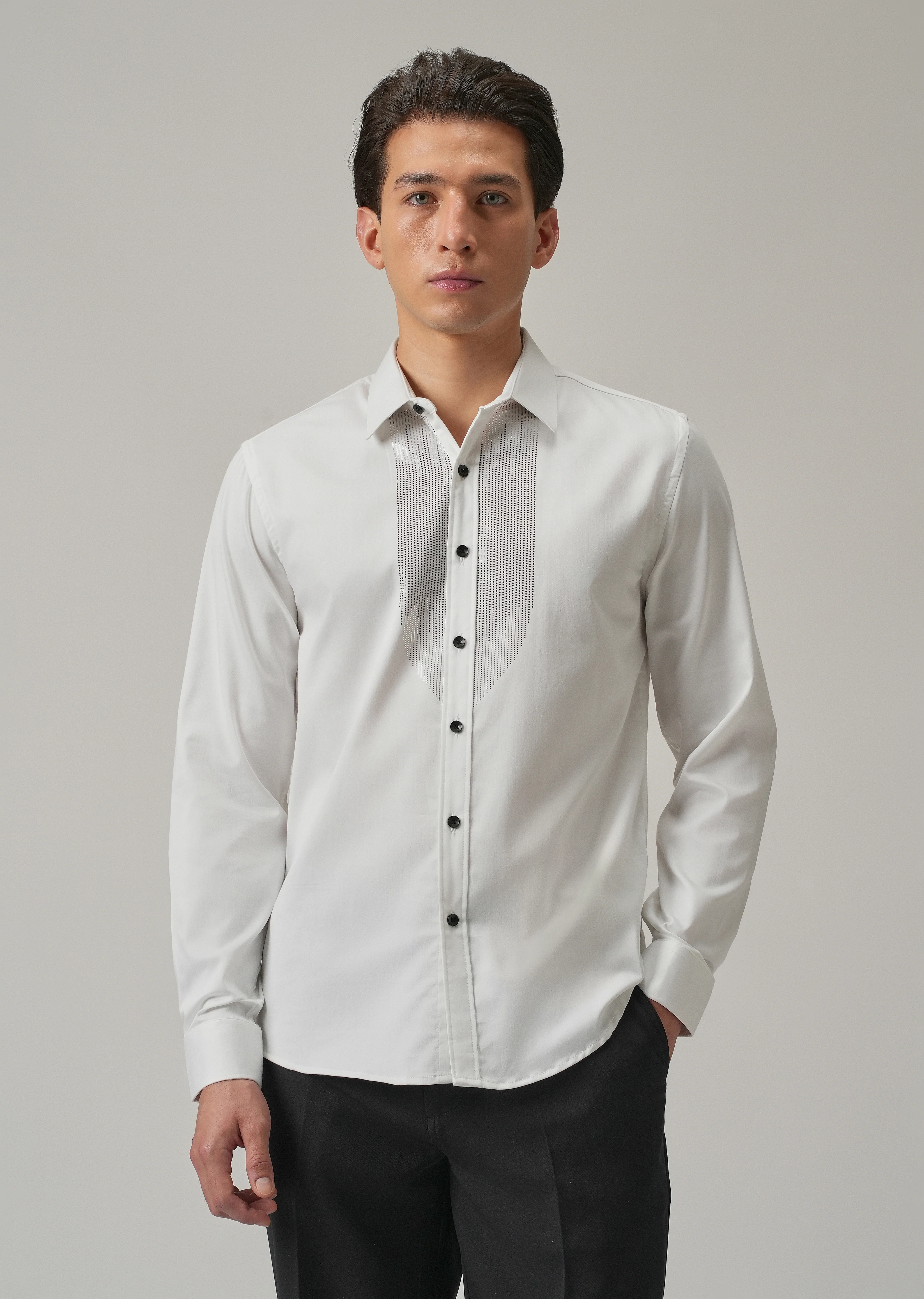 White Micro-Stud Designer Shirt - Image 3
